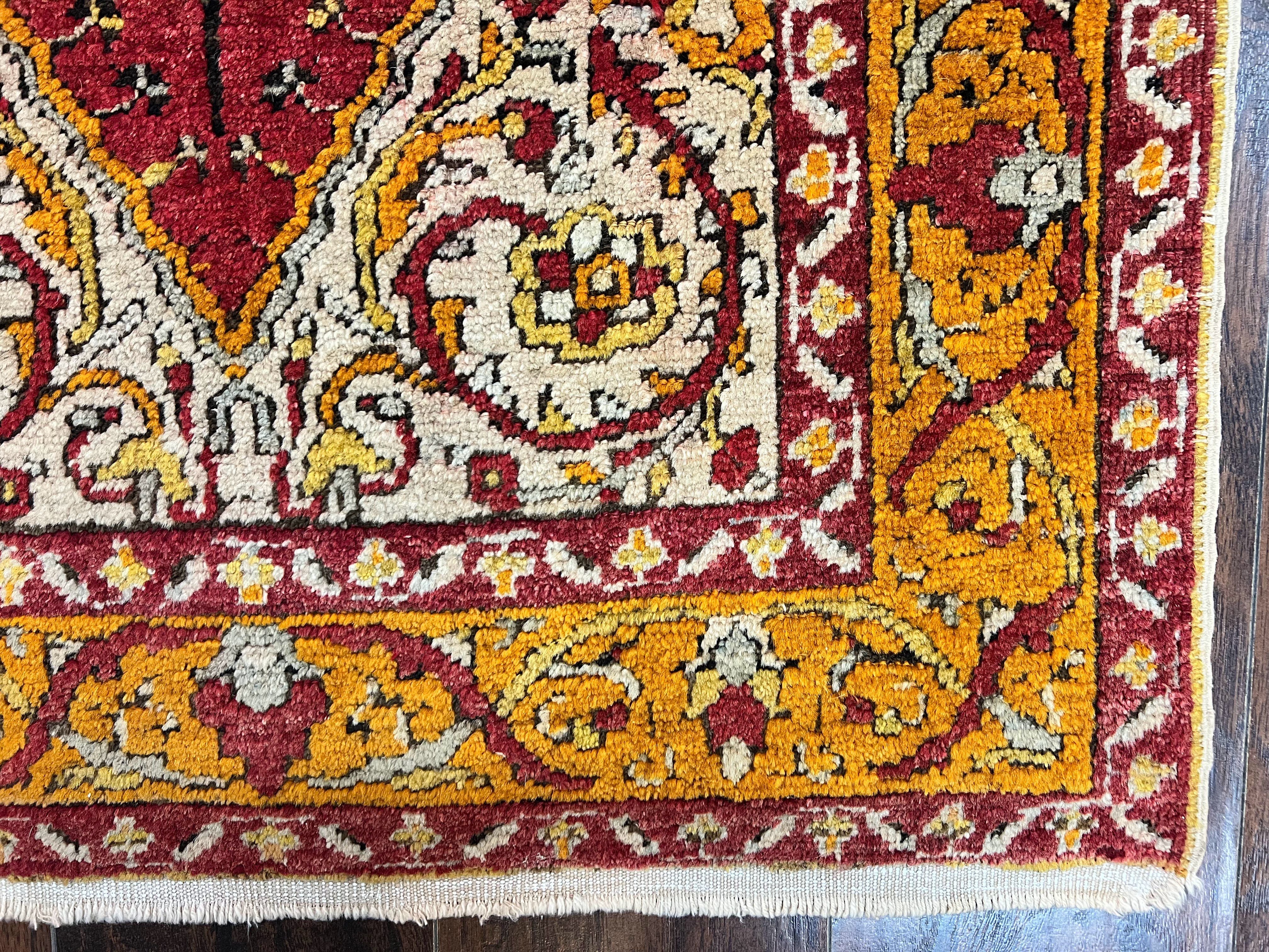 Antique Turkish Prayer Rug 3x5, Hand Knotted Turkish Melas Oushak Wool Carpet, Mehrab Rug, Orange & Red Vintage Rug 3 x 5 Collectible - Jewel Rugs