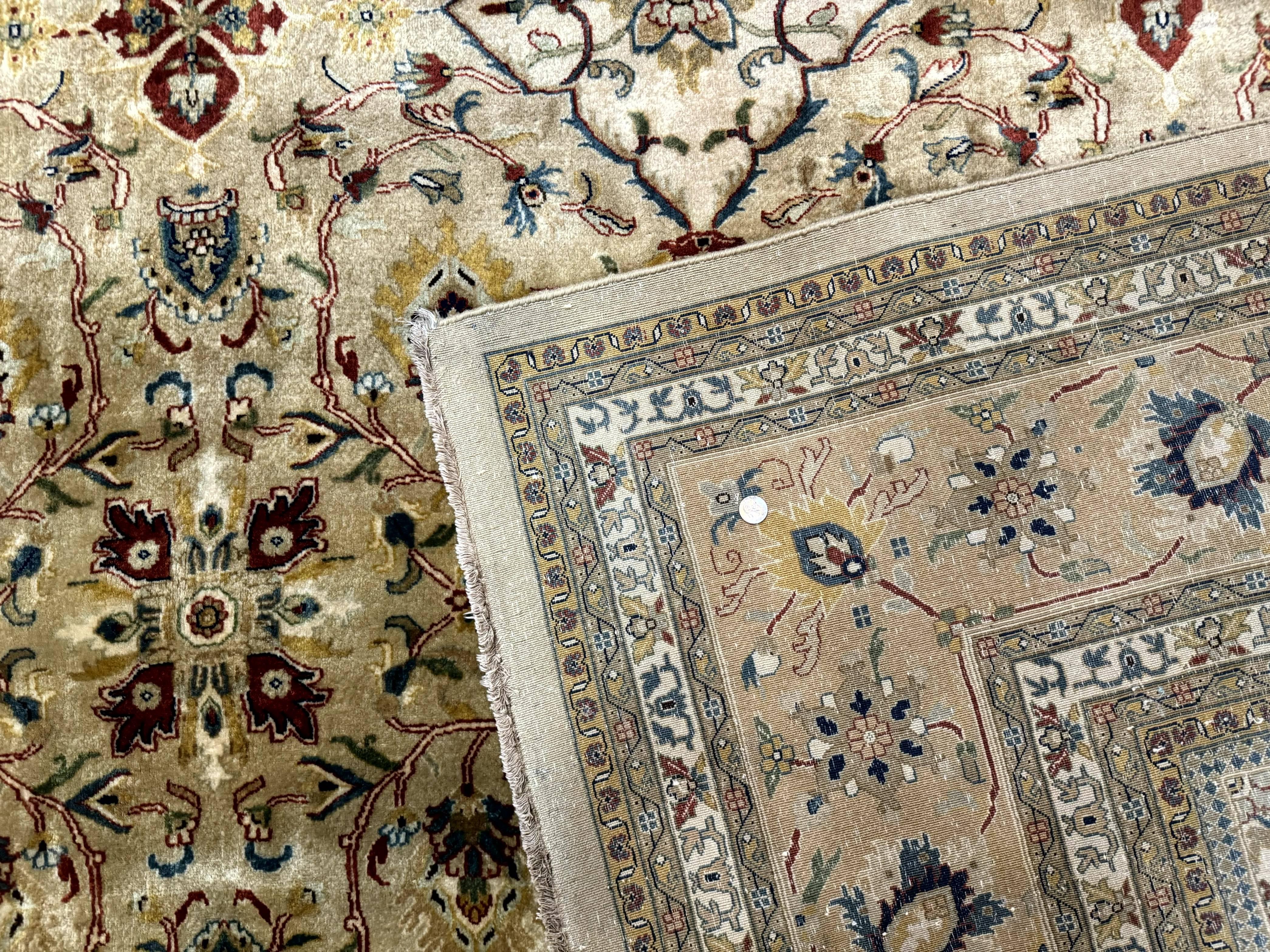 Palace Sized Indo Persian Tabriz Rug 12x18, Tan, Hand Knotted Handmade Oversized Wool Area Rug, Allover Pattern, Fine 225 KPSI - Jewel Rugs
