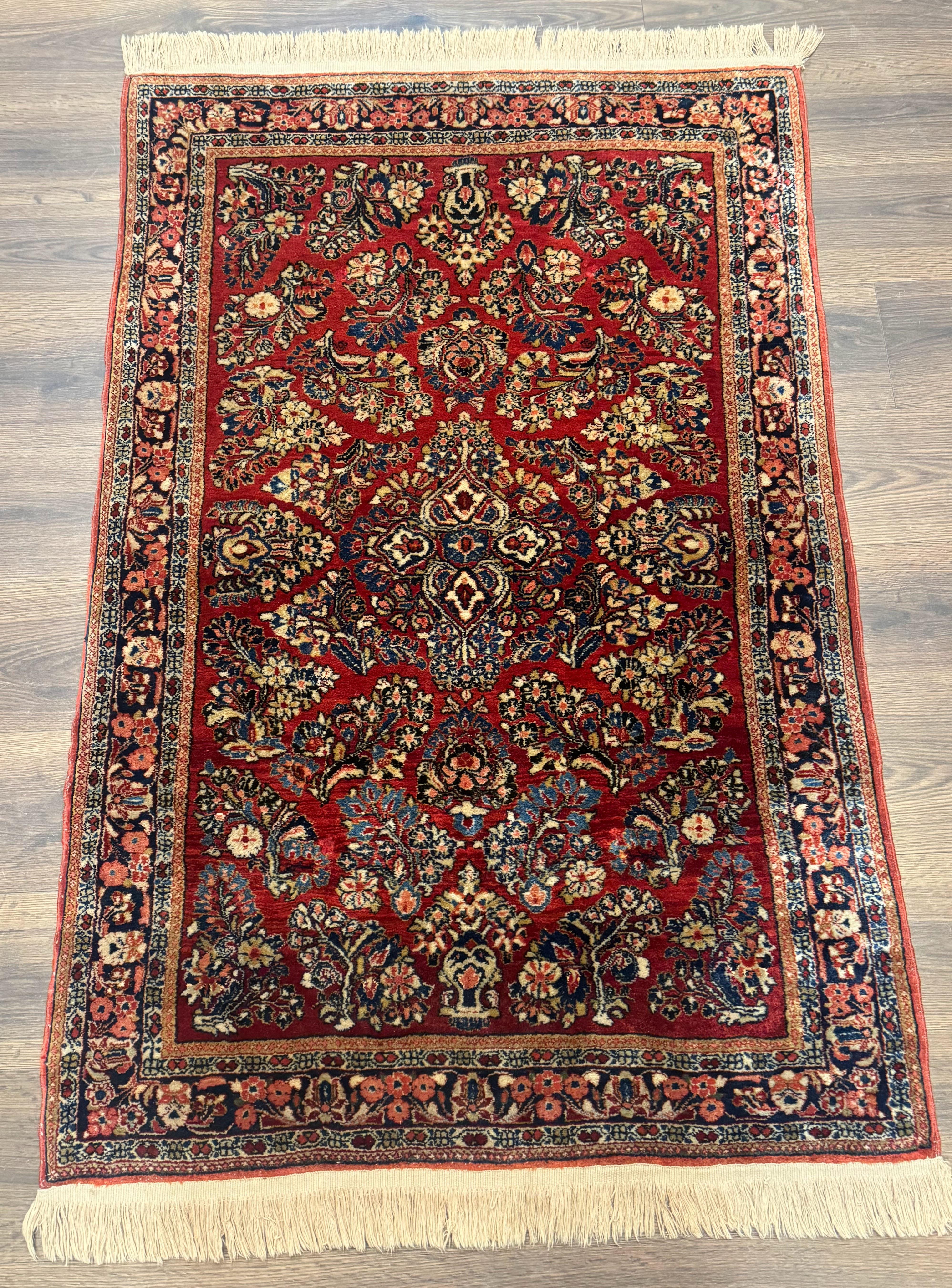 Antique Persian Sarouk Rug 3x5, Red, Floral, 200 KPSI - Jewel Rugs