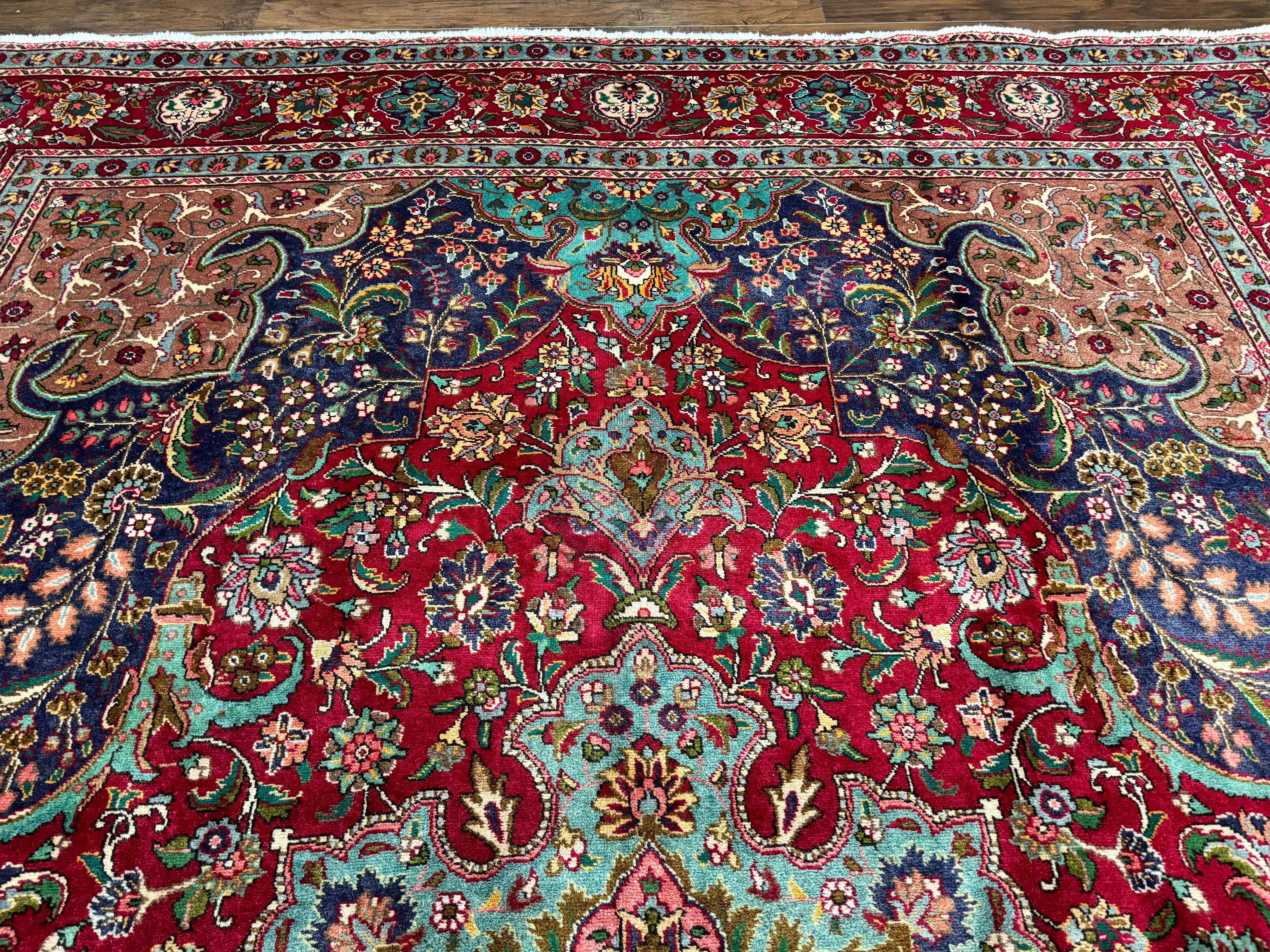 Wonderful Persian Tabriz Rug 10x14, Antique Persian Carpet, Handmade Wool Rug, Floral Medallion, Red Navy Blue, Colorful, Large Persian Area Rug - Jewel Rugs