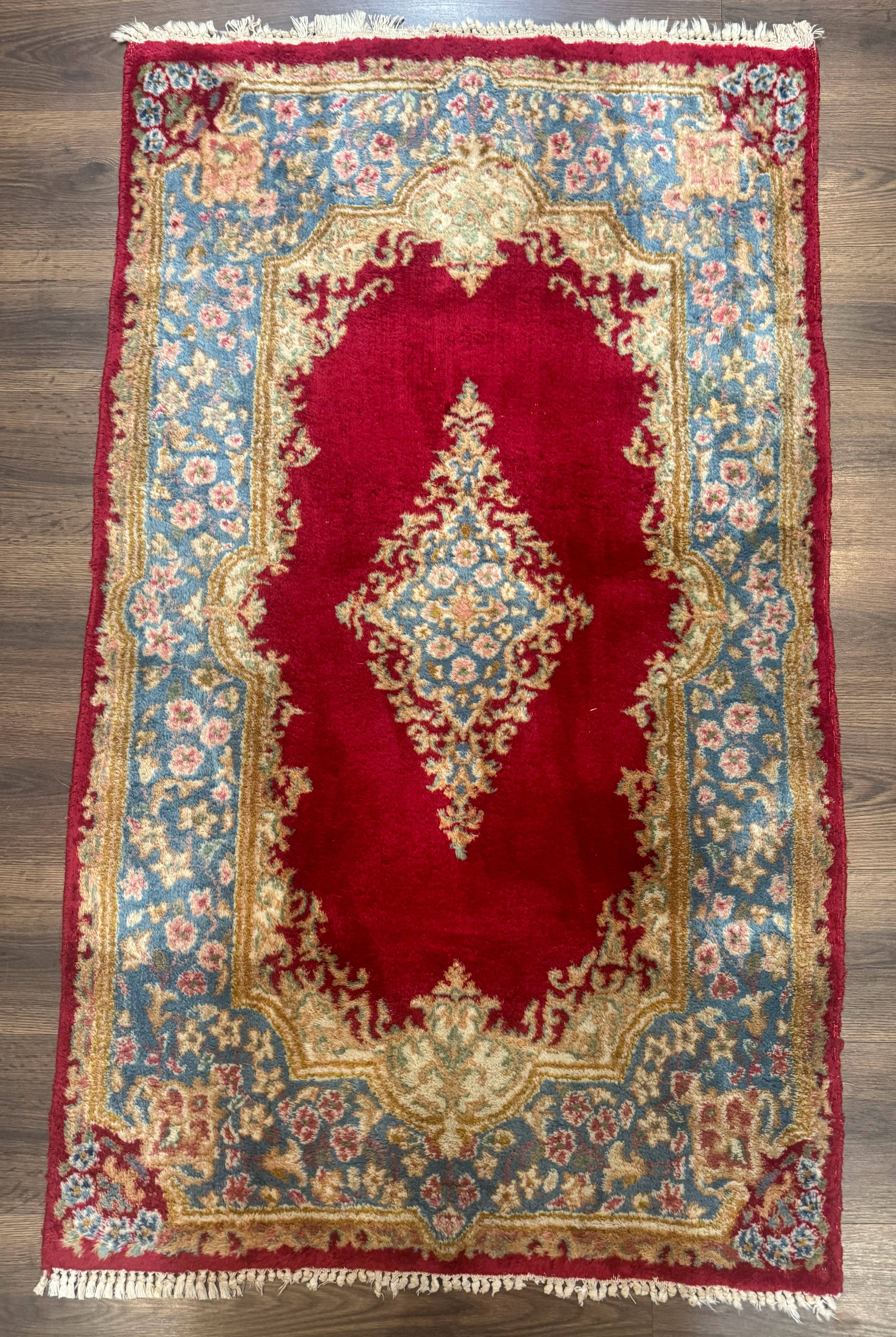 Red Persian Kerman Rug 3x5, Semi Open Field, Handmade - Jewel Rugs