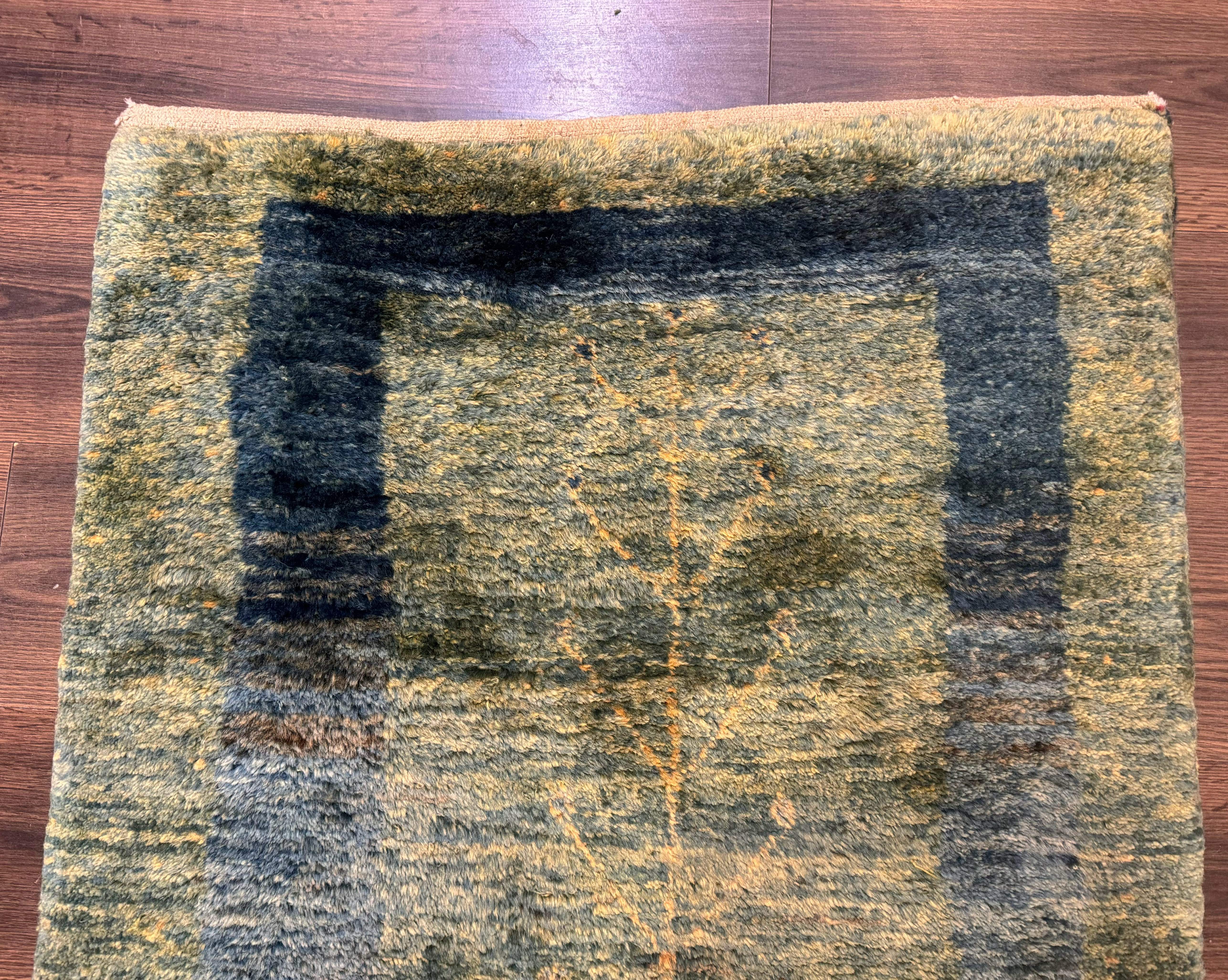 Persian Gabbeh Runner Rug 3 x 9, Green, Tribal Hallway Rug 3x9 - Jewel Rugs