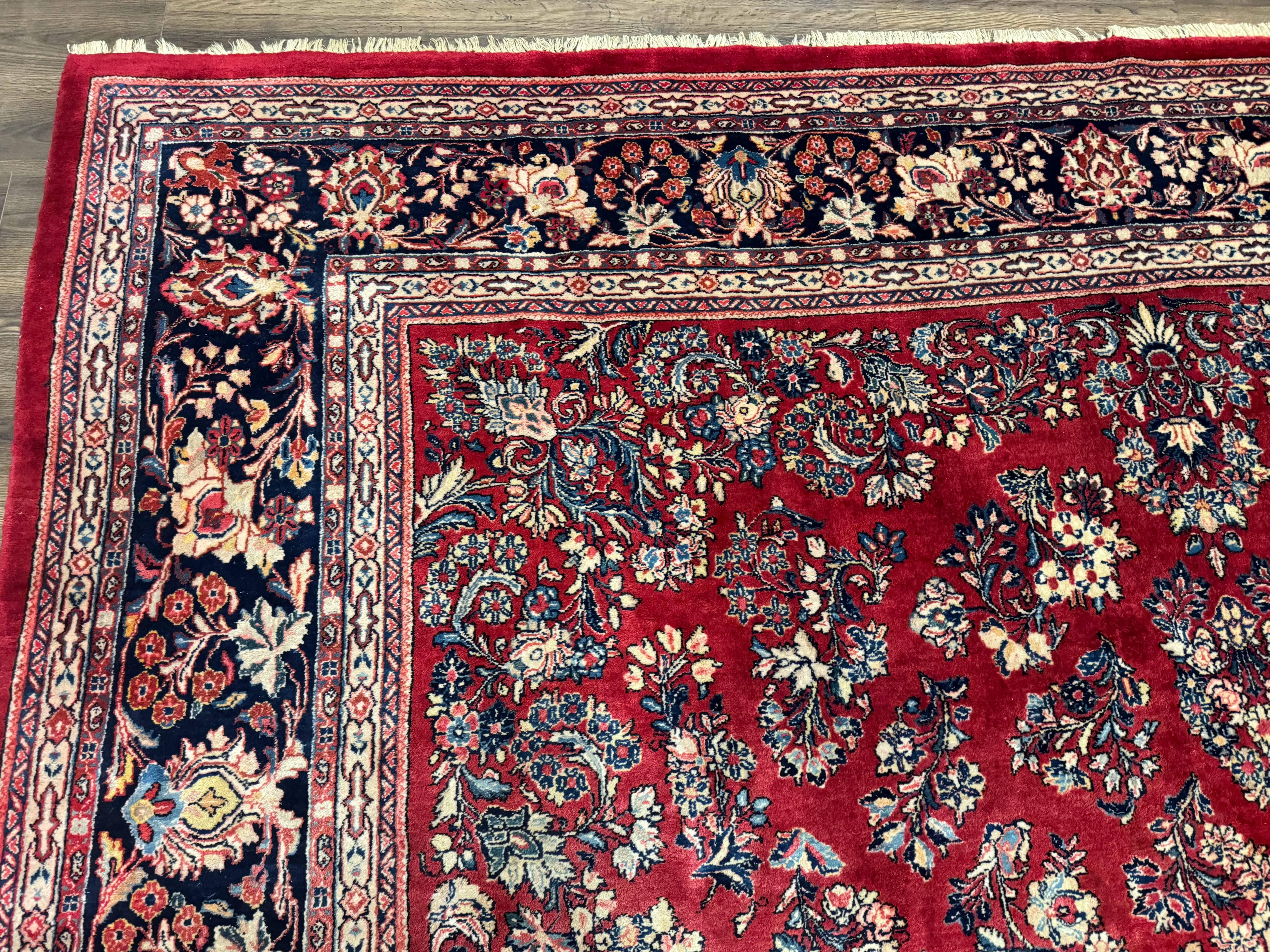 Large Persian Sarouk Rug 12x16, Palace Sized Antique Persian Carpet, Red, Allover Pattern, Handmade Wool Rug - Jewel Rugs