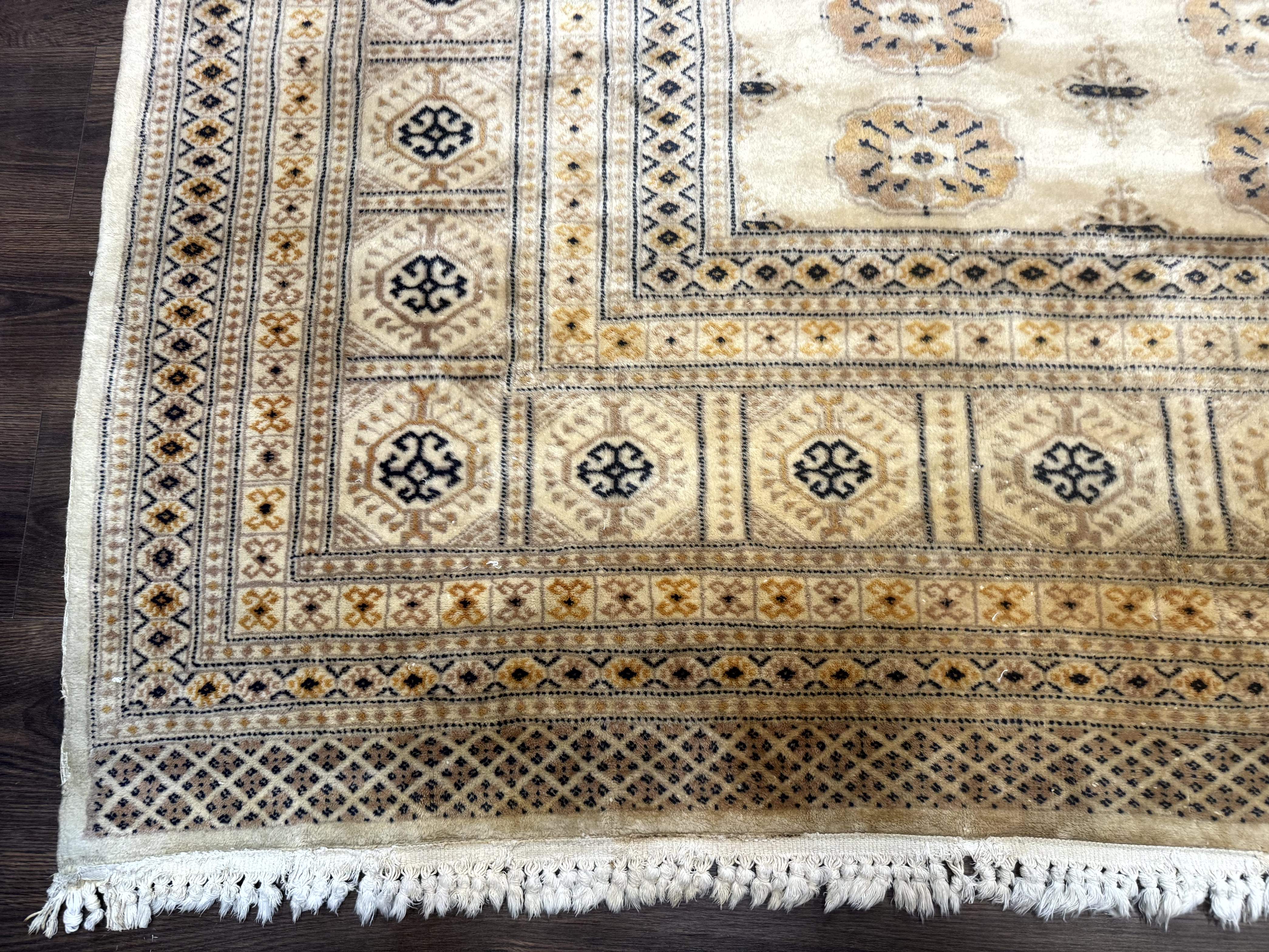 Pakistani Turkoman Bokhara Rug 8x12, Beige Vintage Tribal Wool Carpet - Jewel Rugs