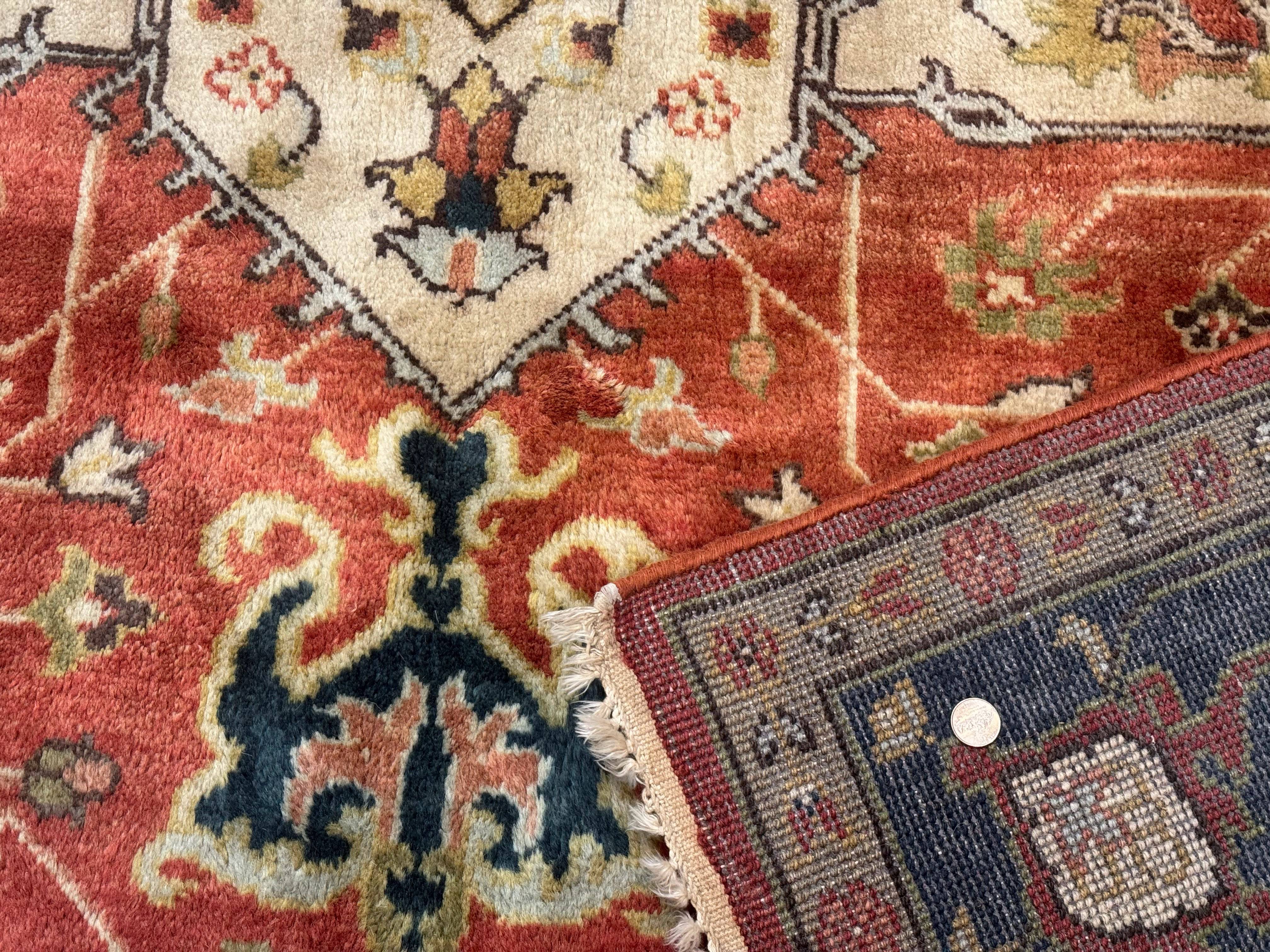 Indo Persian Heriz Rug 8x10, Terracotta, Geometric Serapi Carpet - Jewel Rugs