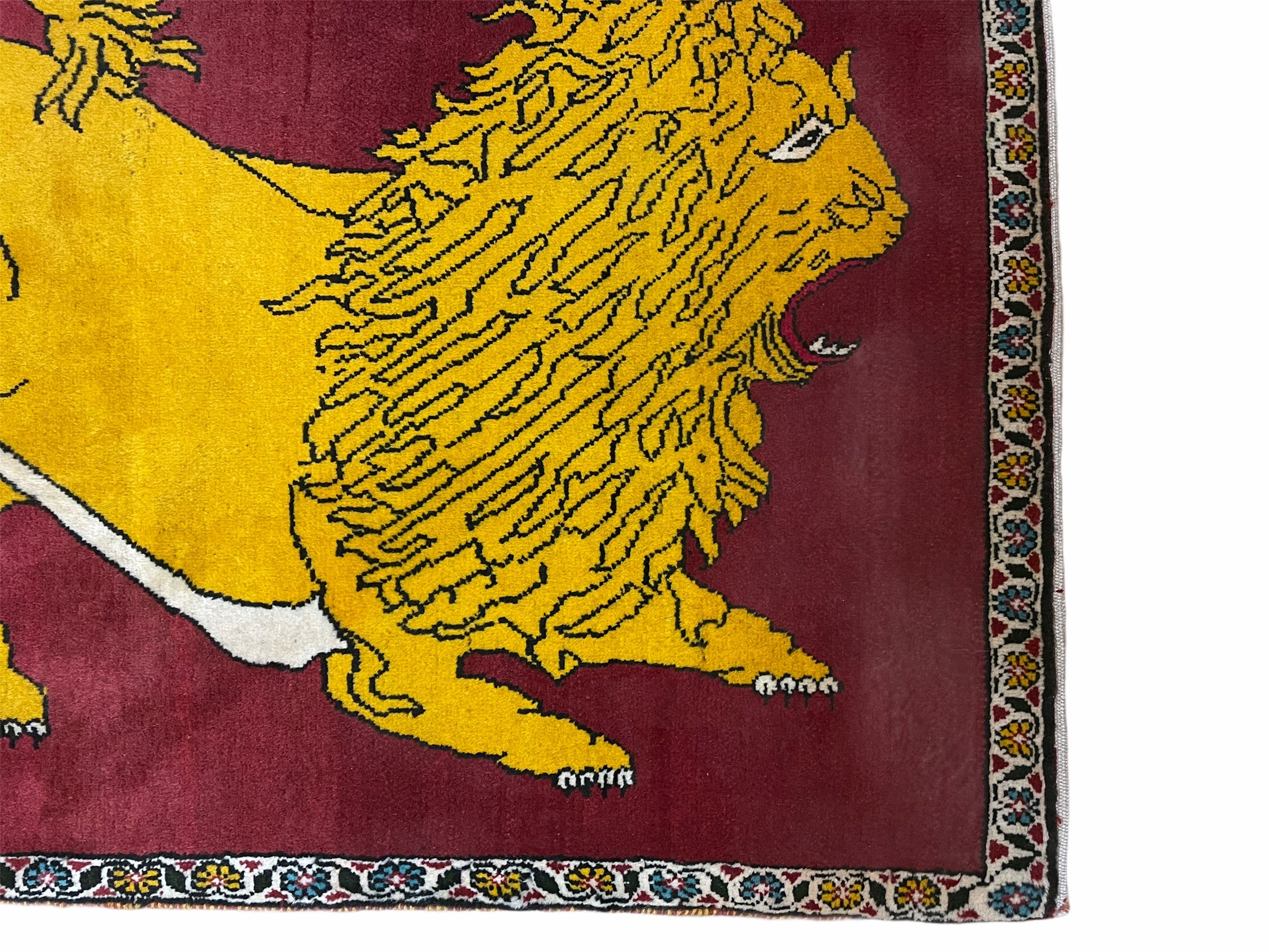 Persian Gabbeh Rug 3x4, Lion Pictorial, Red - Jewel Rugs