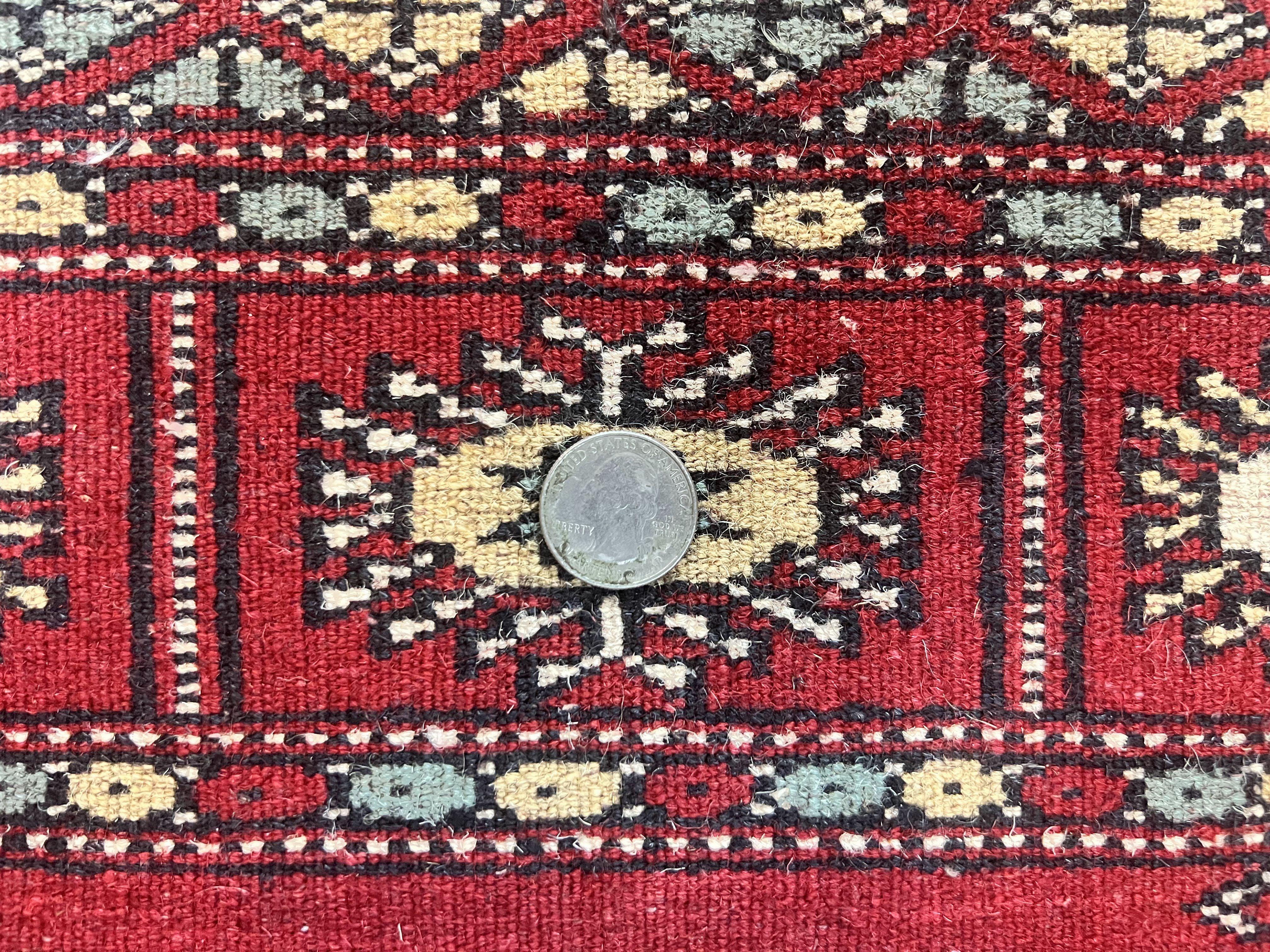 Pakistani Runner Rug 2.8 x 12, Bokhara Turkoman Runner, Wool Hand Knotted Vintage Hallway Rug, Red Ivory & Black - Jewel Rugs