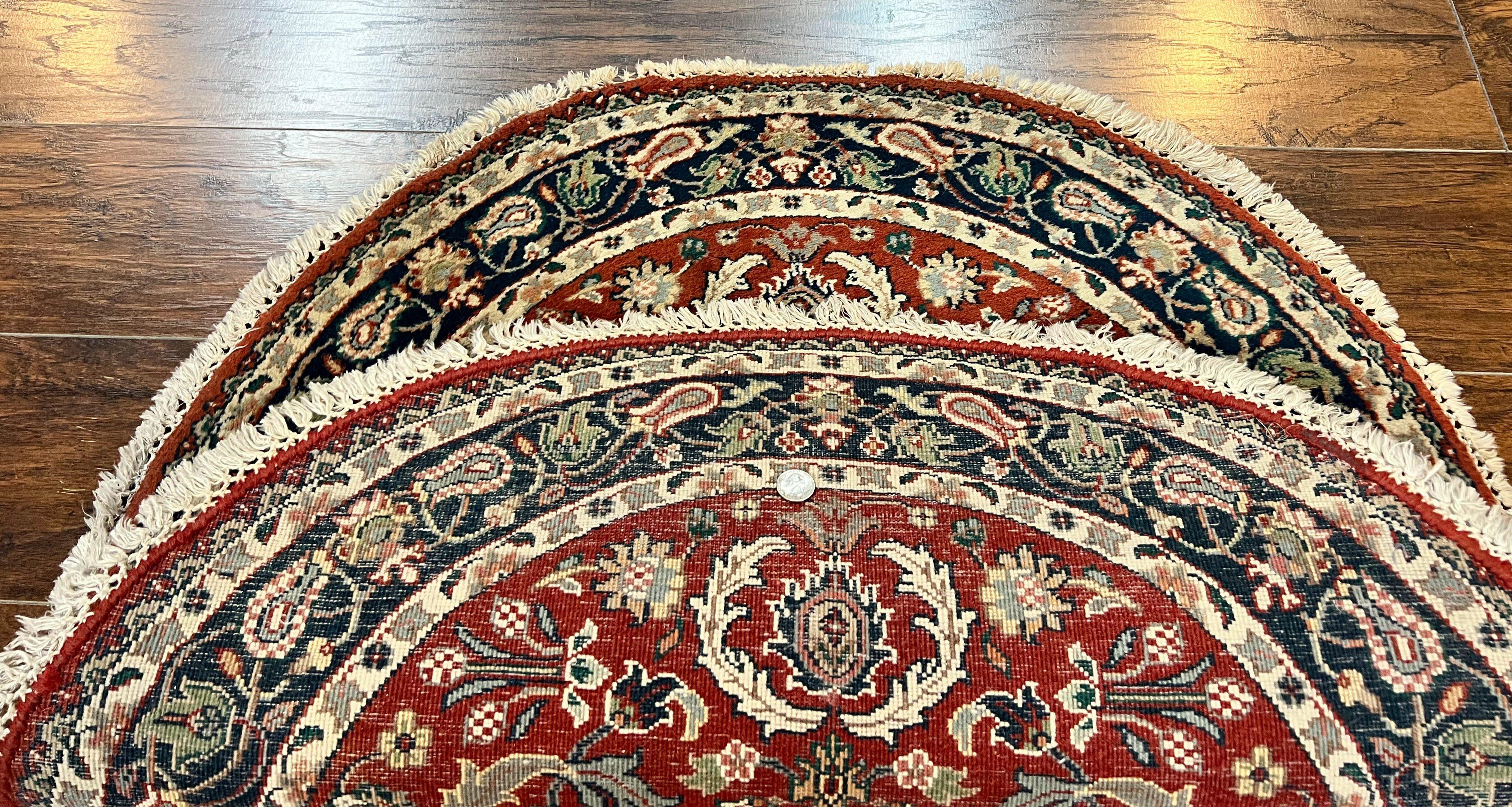 Round Rug 3x3, Indo Persian Oriental Carpet 3ft Round, Small Round Rug, Red Floral Allover Wool Hand Knotted Vintage Traditional Rug - Jewel Rugs