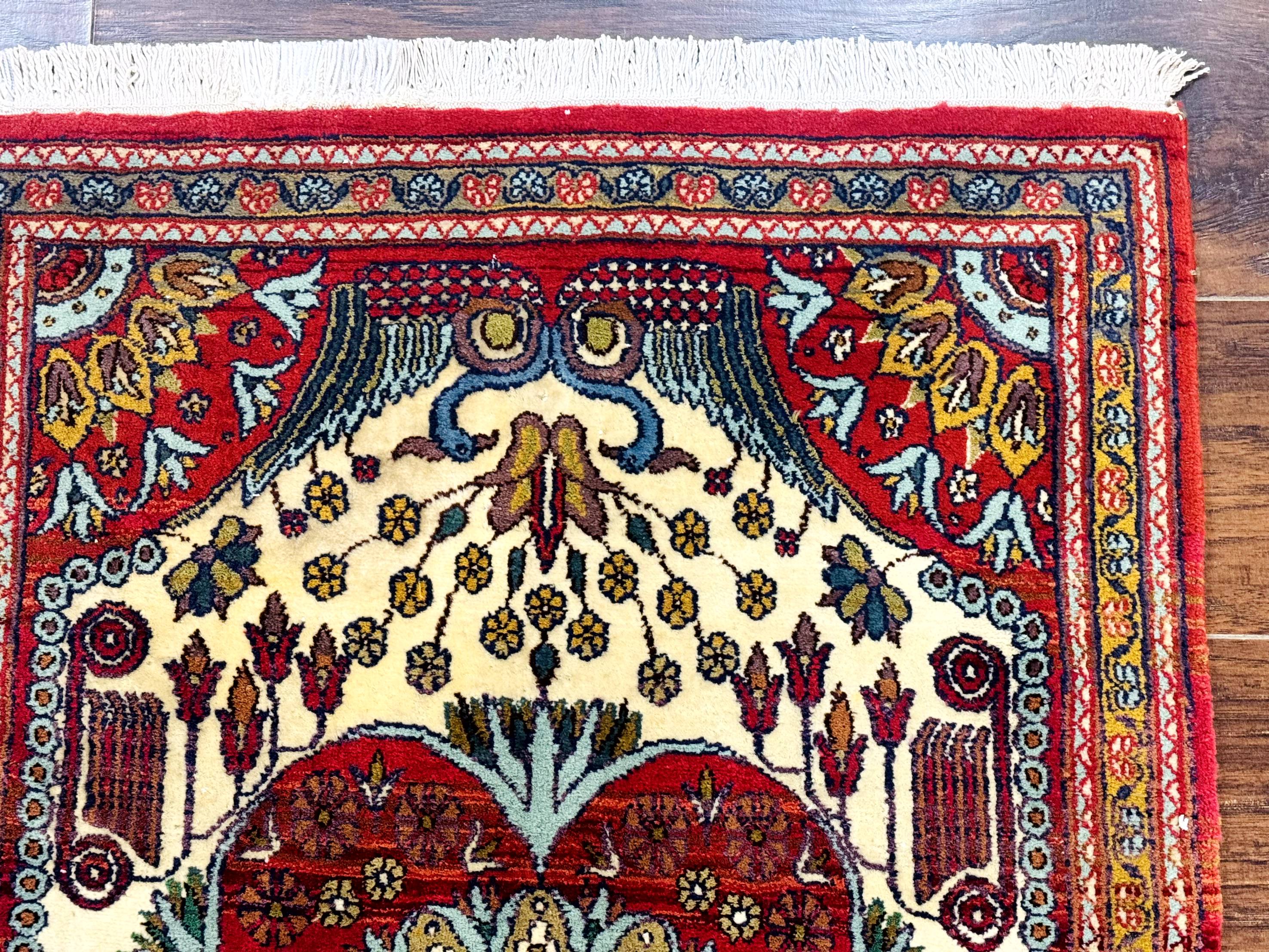 Persian Bijar Rug 2.6 x 4, Antique Carpet, Brick Red and Ivory - Jewel Rugs