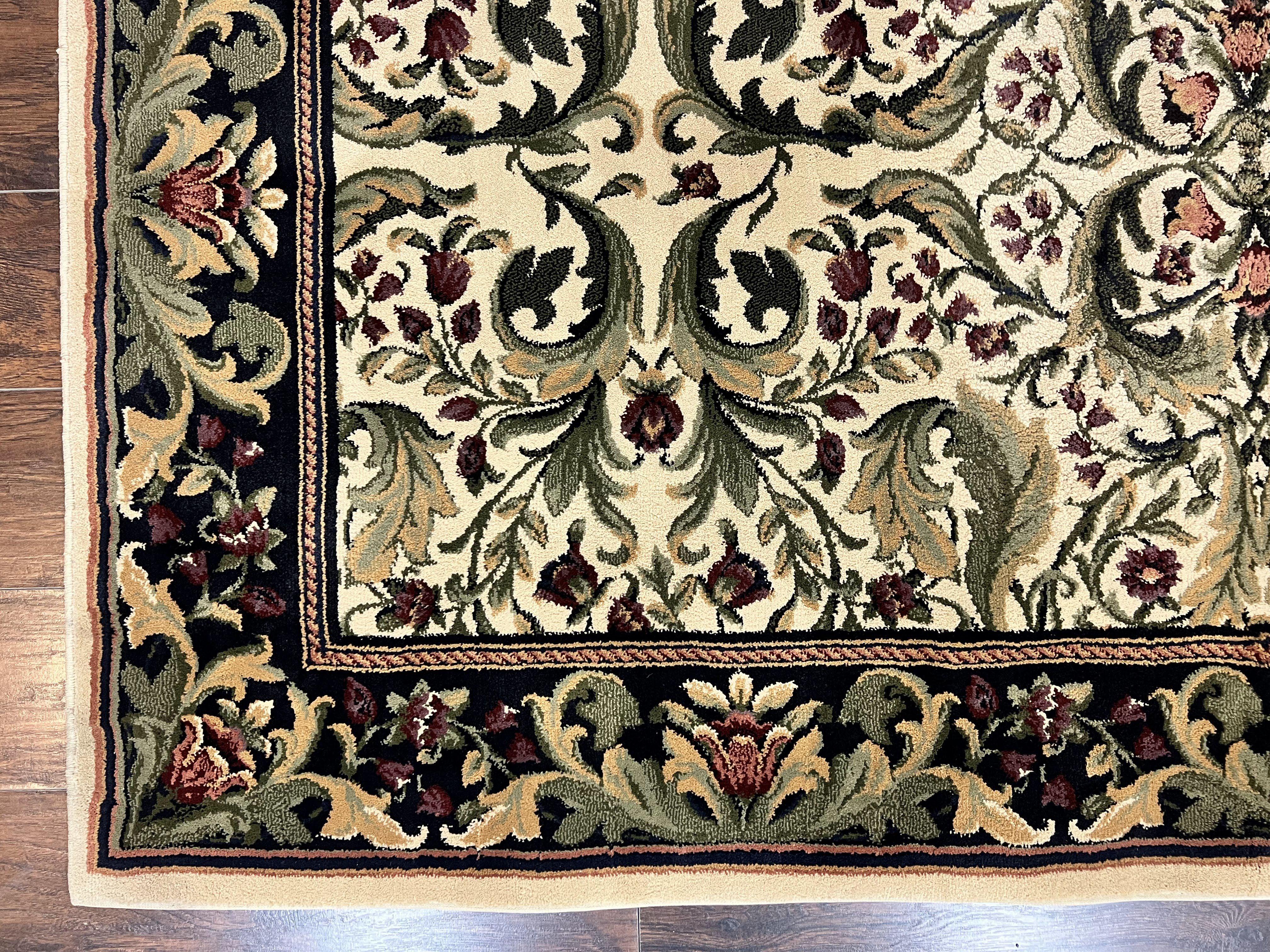 Oriental Rug 8x11, Floral Pattern, Ivory and Black - Jewel Rugs