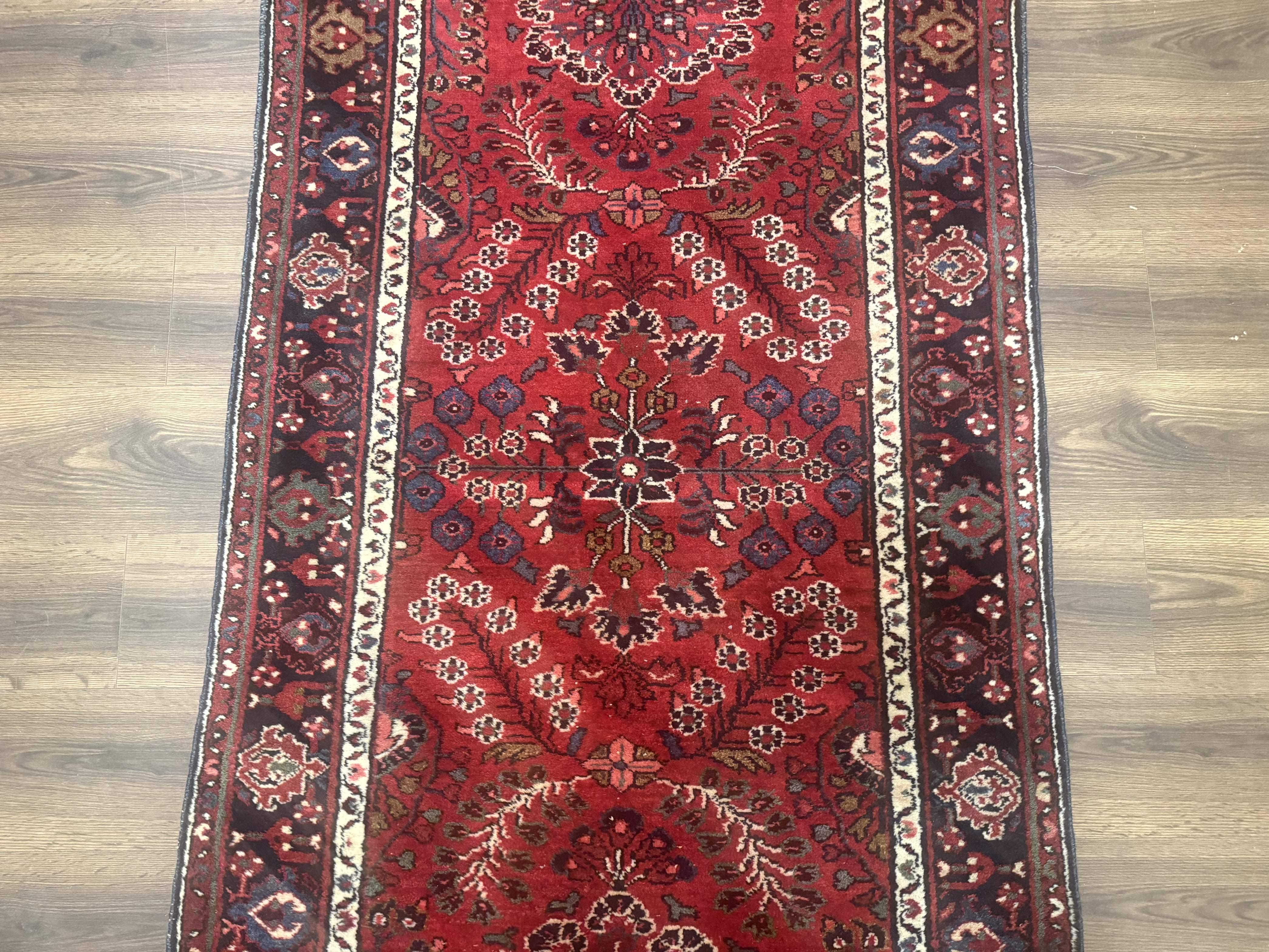 Red Persian Rug 2.6 x 6.8, Floral, Antique Per'sian Carpet, Persian Malayer Rug, Hamadan Rug - Jewel Rugs
