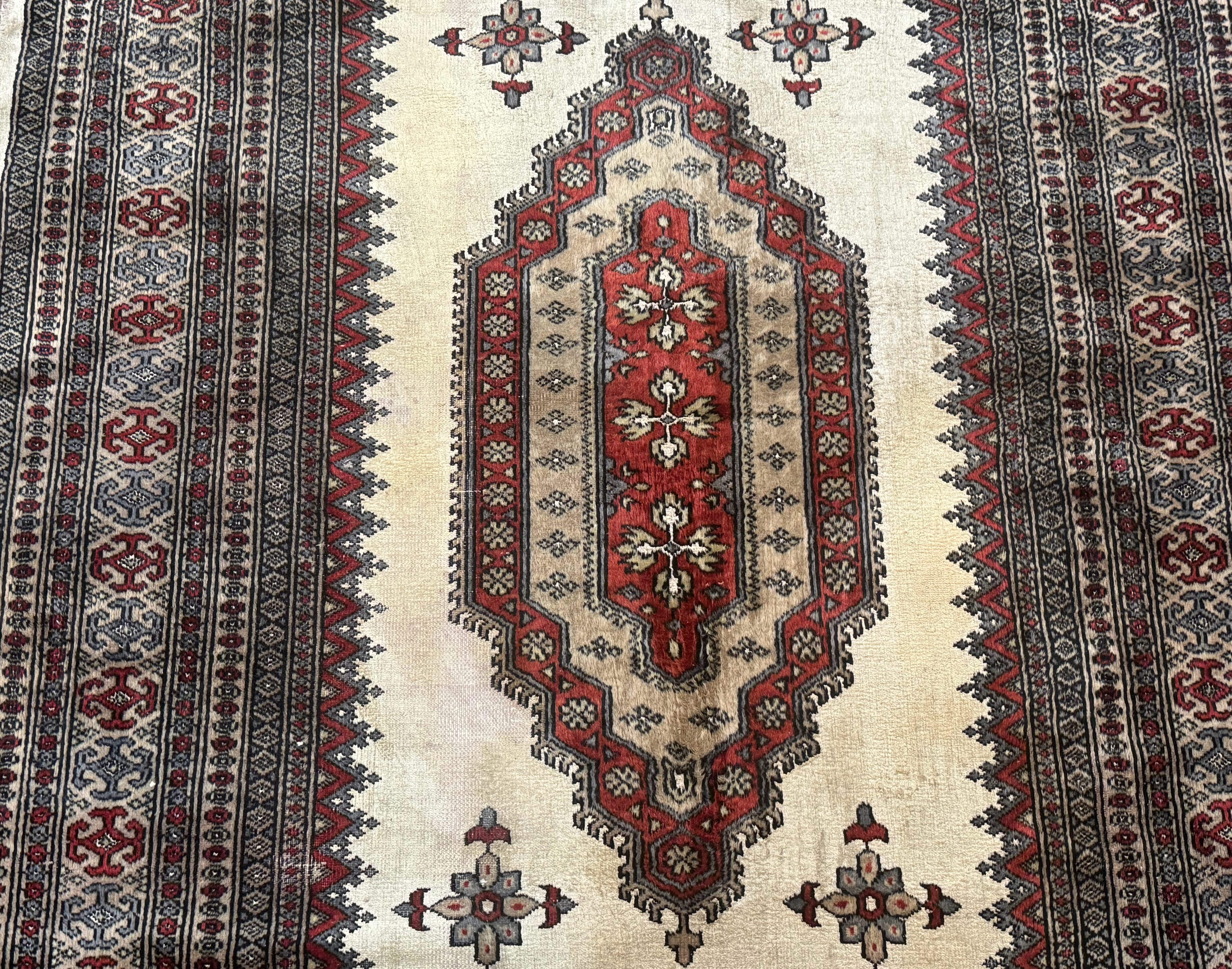 Pakistani Turkoman Rug 4x6, Semi Open Field, Ivory, Vintage - Jewel Rugs