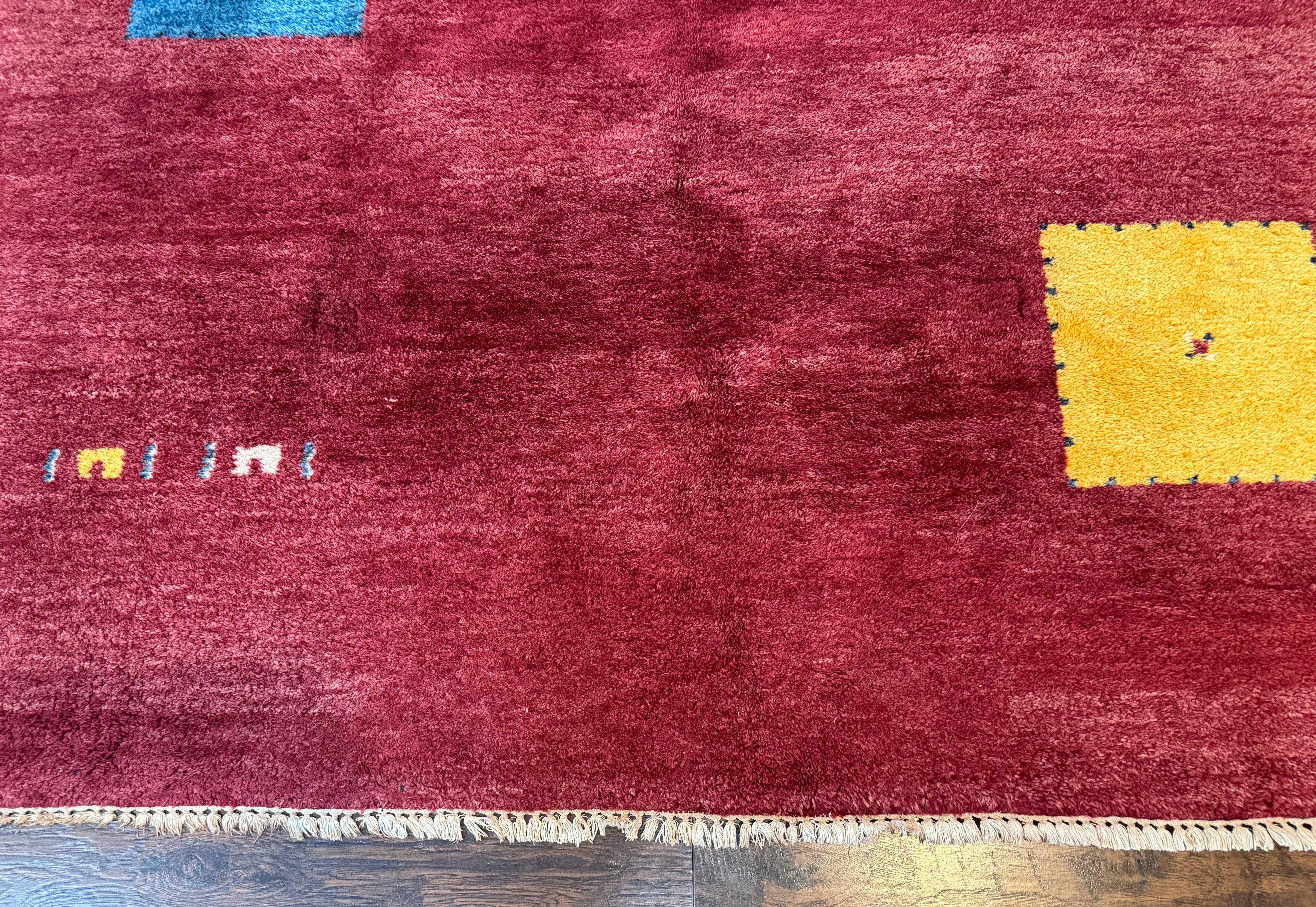 Modern Indo Persian Gabbeh Rug 7x10, Red, Tribal Area Rug - Jewel Rugs