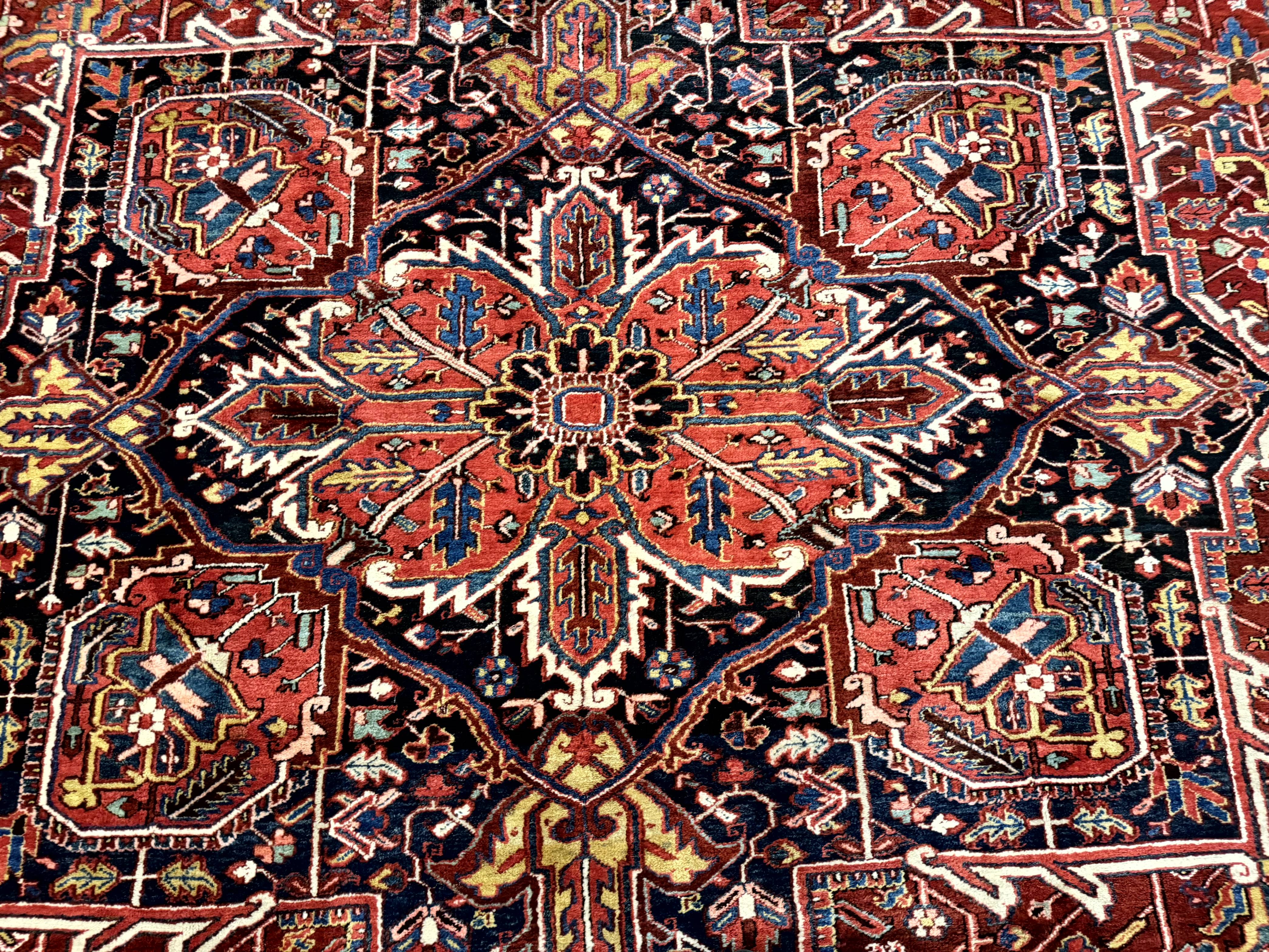 Palace Size Persian Heriz Rug 12x21 Wool Handmade Red Blue Ivory - Jewel Rugs