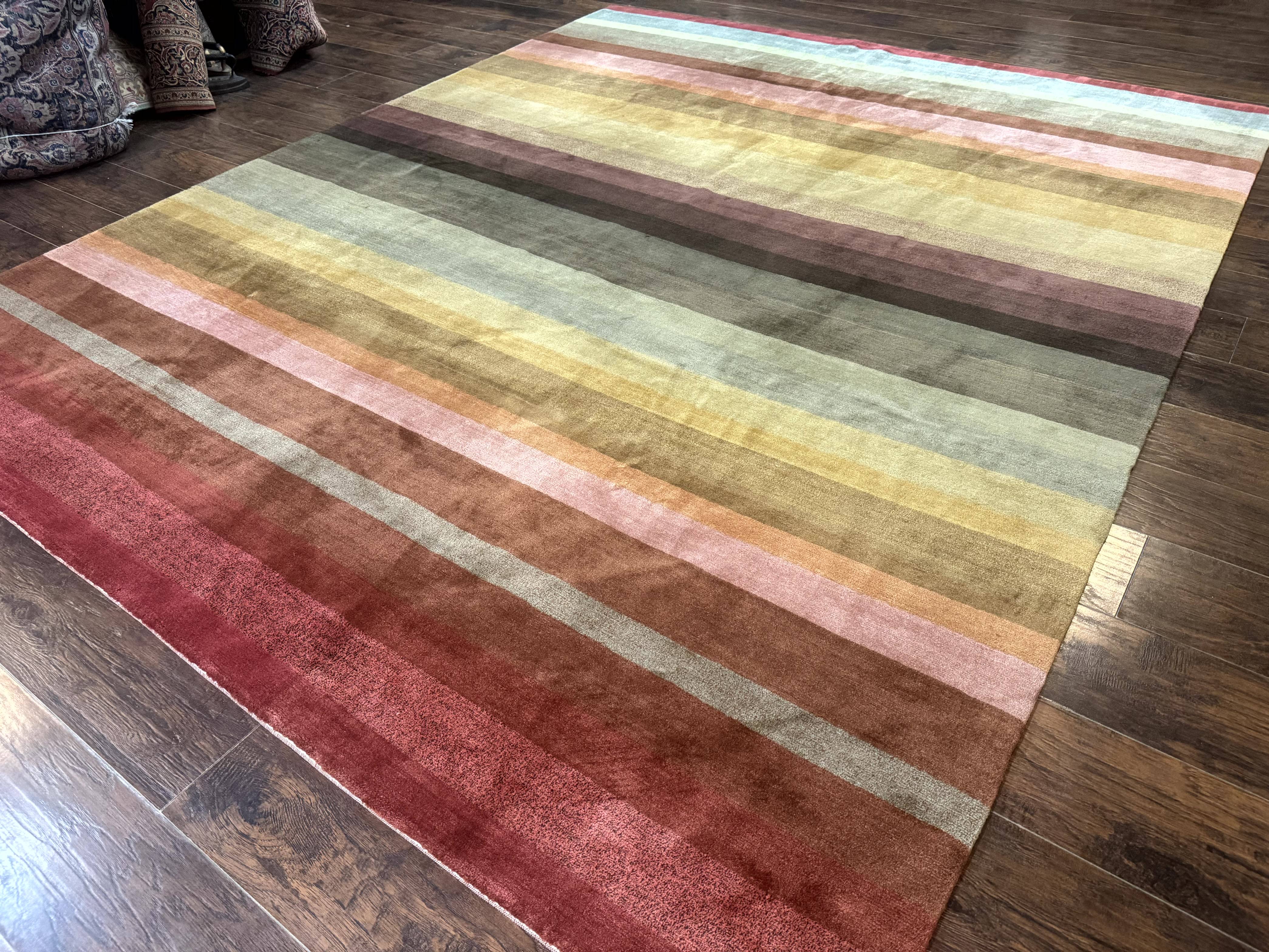 Modern Persian Gabbeh Rug 8x10, Multicolor Stripes, Soft Thick Wool Pile - Jewel Rugs