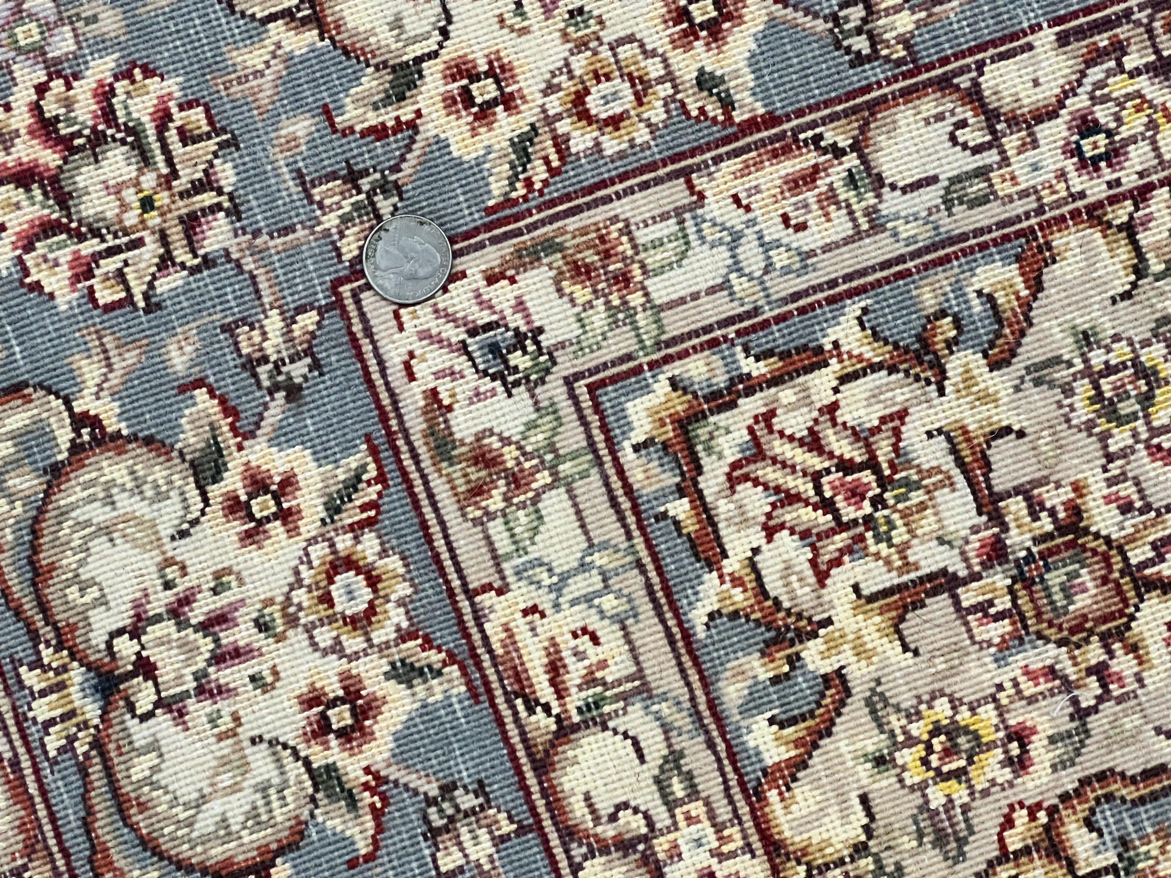 Sino Persian Square Rug 5x5, Very Fine Oriental Carpet, Wool & Silk Highlights, Ivory, Hand Knotted Handmade Vintage Traditional Rug - Jewel Rugs