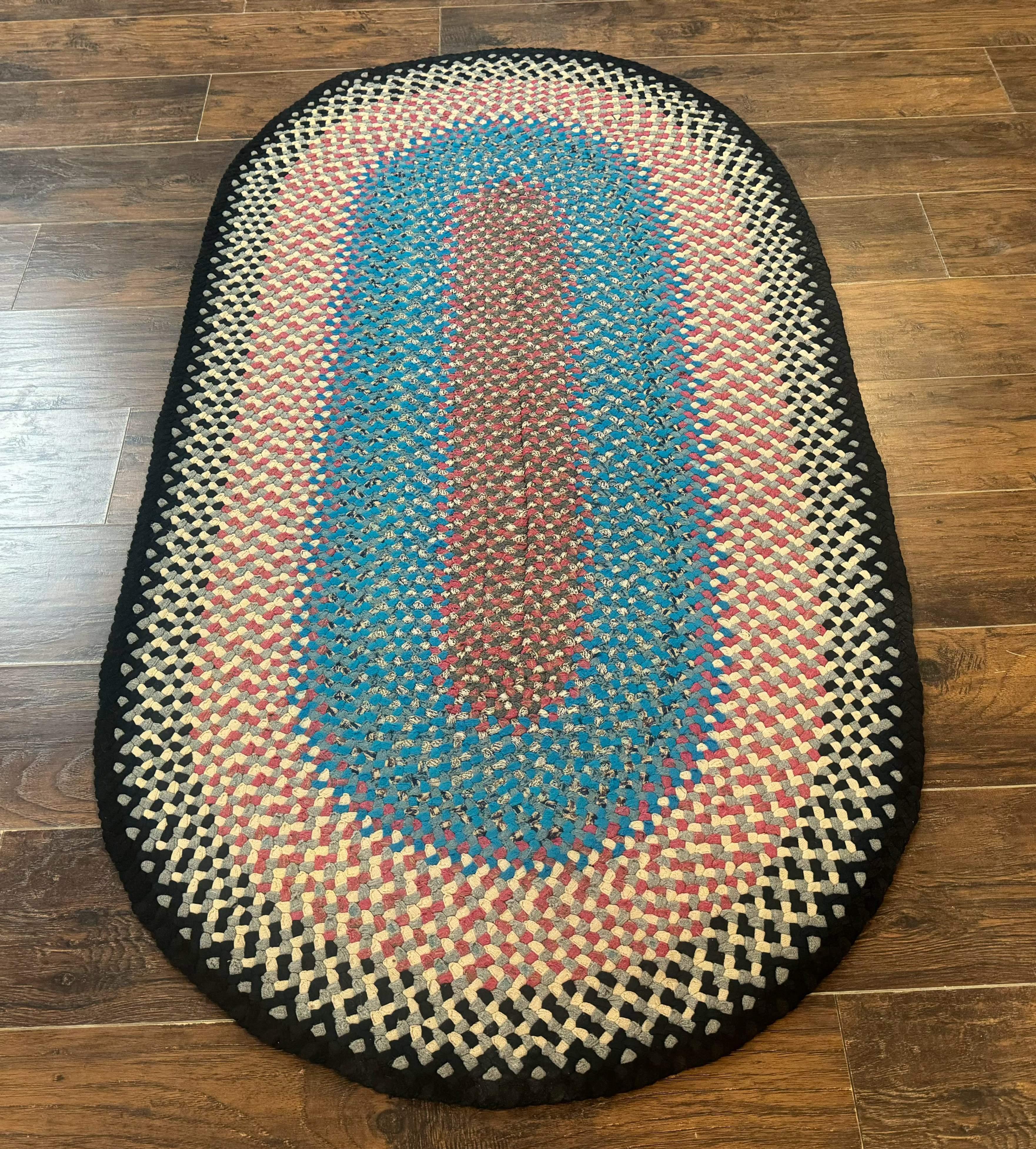 American Braided Rug 3 x 5.6, Oval Braided Rug, Multicolor, Blue - Jewel Rugs