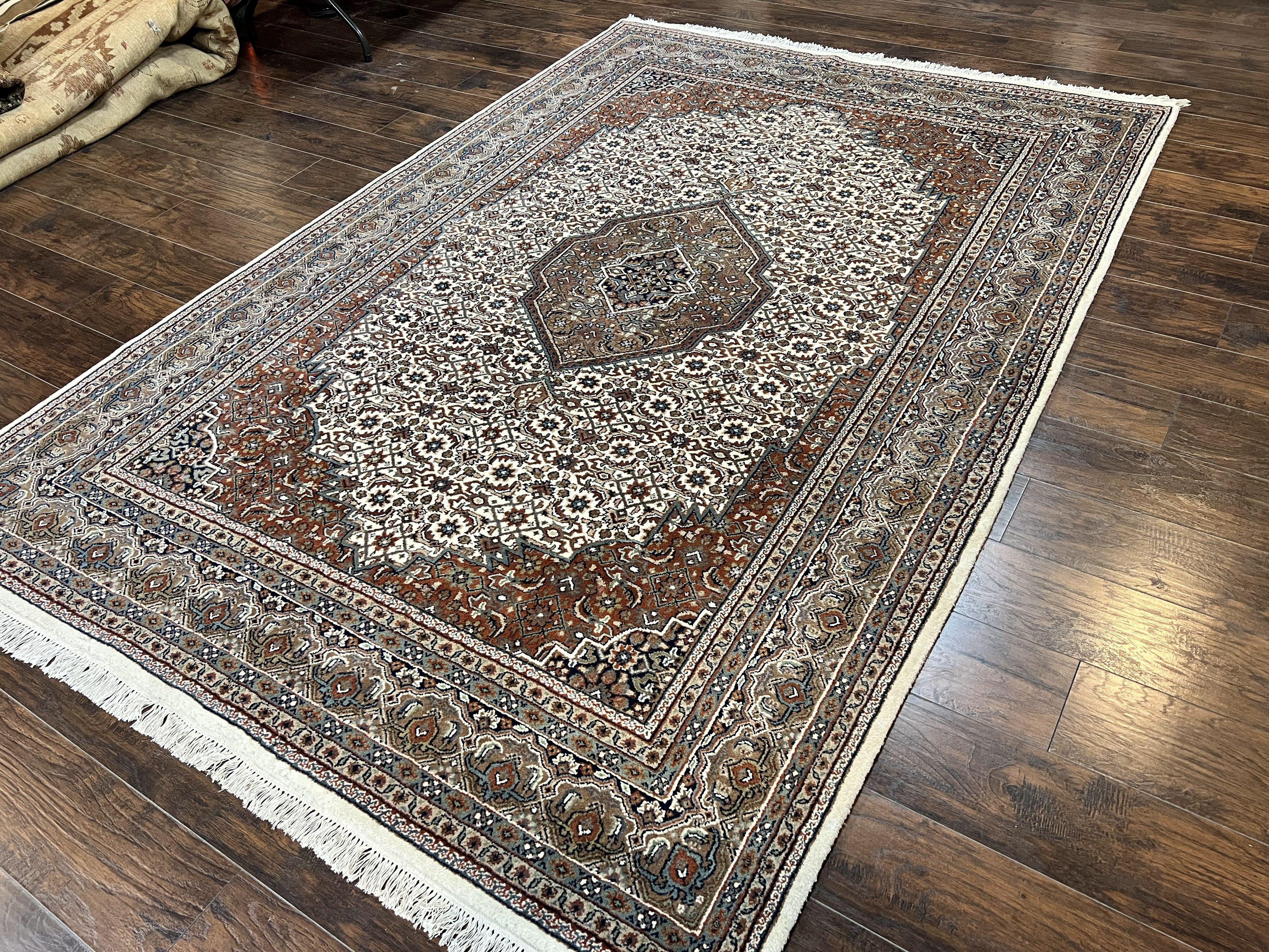 Indo Persian Rug 7x10 ft, Hand Knotted Wool Vintage Oriental Carpet 7 x 10, Traditional Handmade Herati Bidjar Cream Rug, Medallion Rug - Jewel Rugs