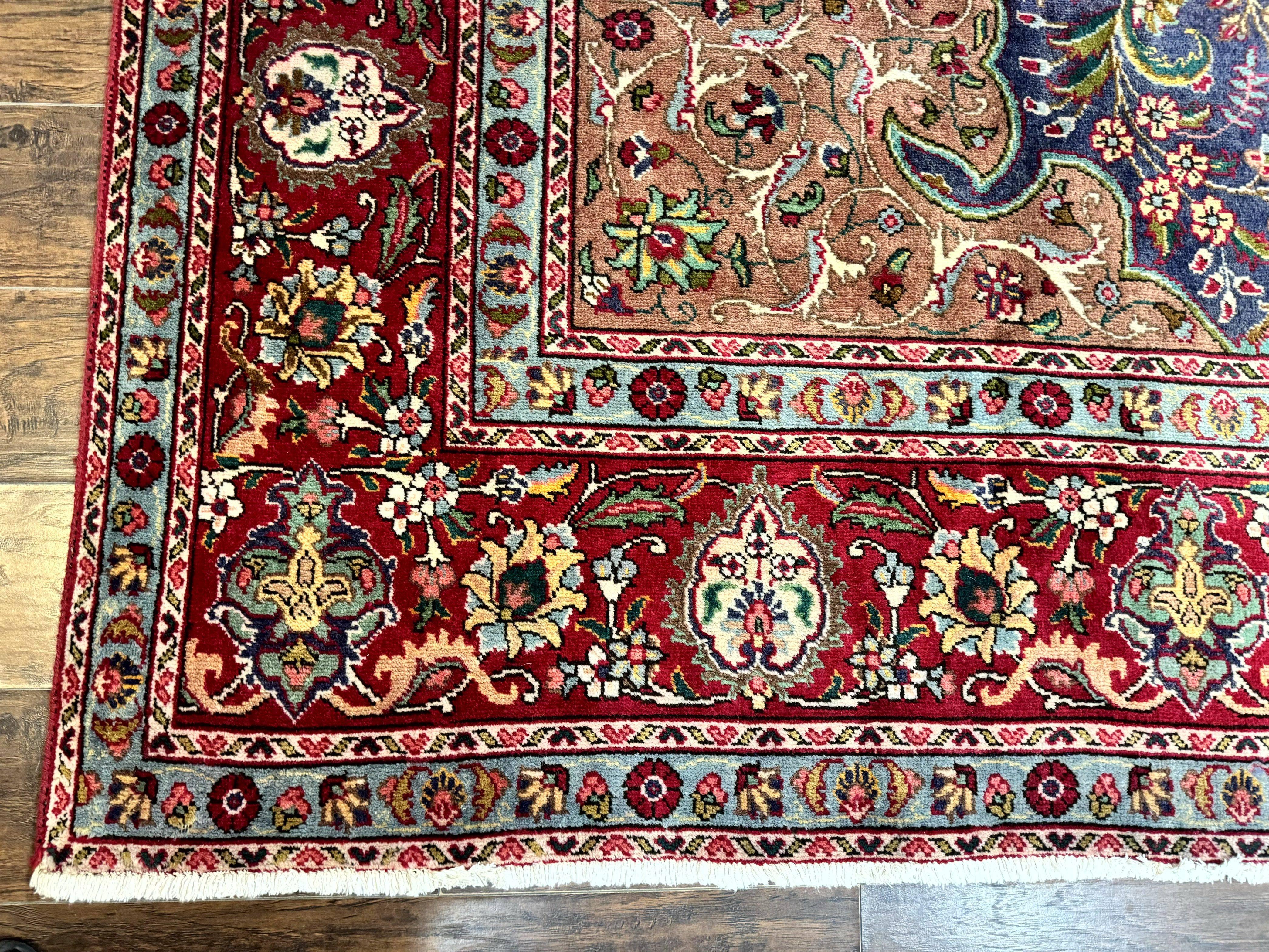 Wonderful Persian Tabriz Rug 10x14, Antique Persian Carpet, Handmade Wool Rug, Floral Medallion, Red Navy Blue, Colorful, Large Persian Area Rug - Jewel Rugs