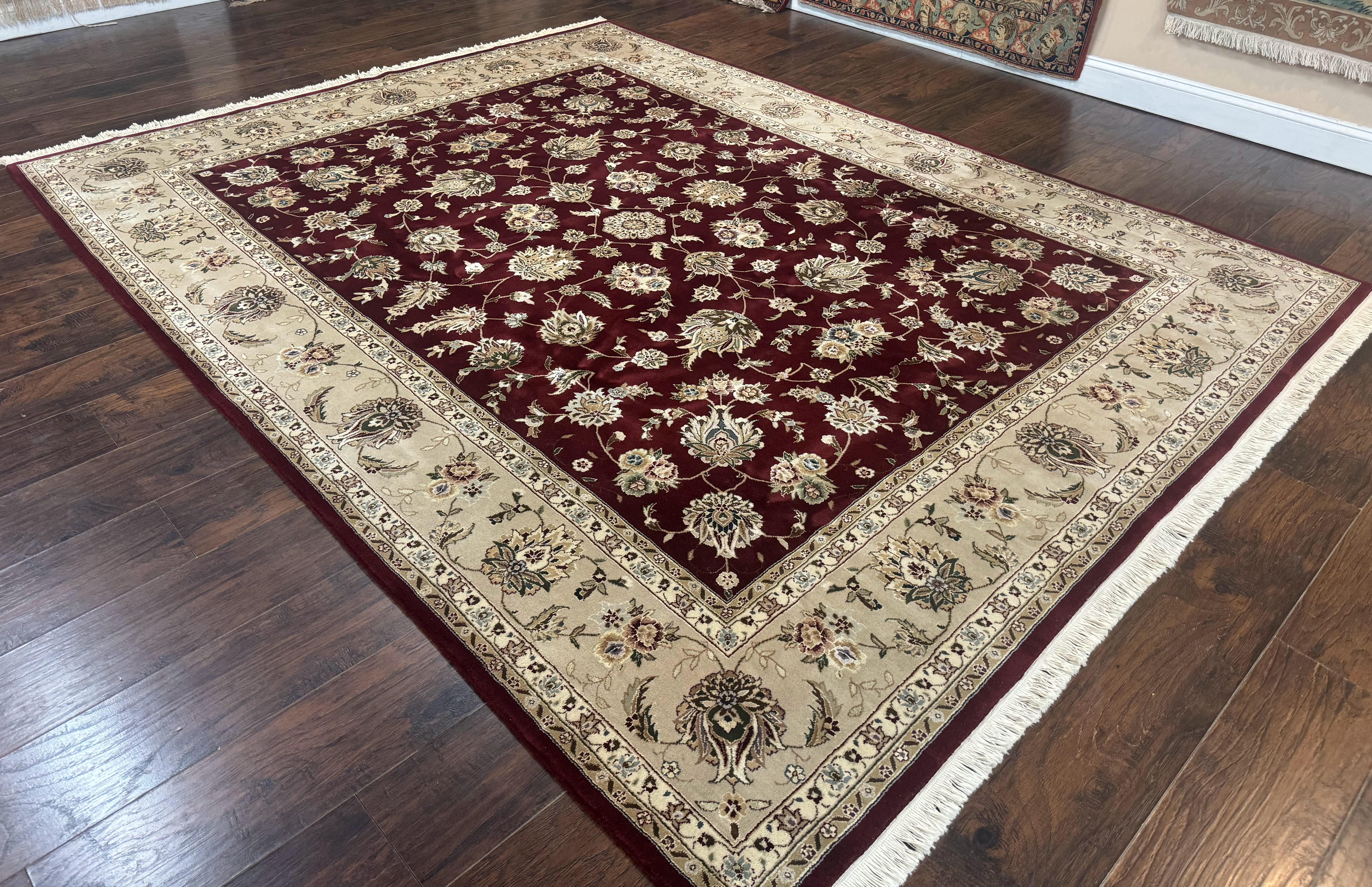 Maroon Persian Rug 8x10, Floral Allover, Traditional Area Rug, Wool and Silk Highlights, Sino Persian Carpet - Jewel Rugs