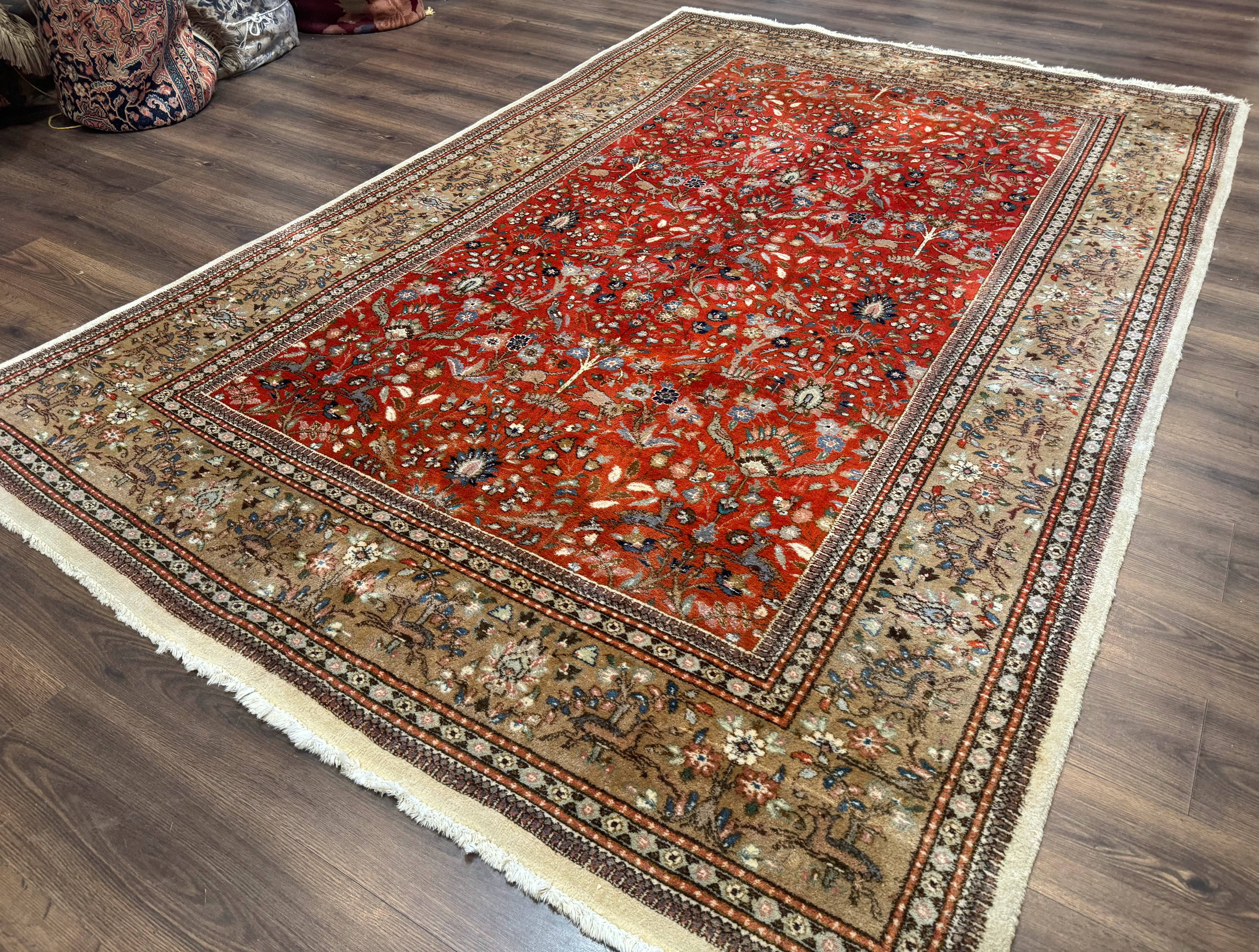 Persian Tabriz Rug 6x10, Burnt Orange and Tan, Animal Pictorials, Deer, Floral, Taba Tabae Carpet - Jewel Rugs