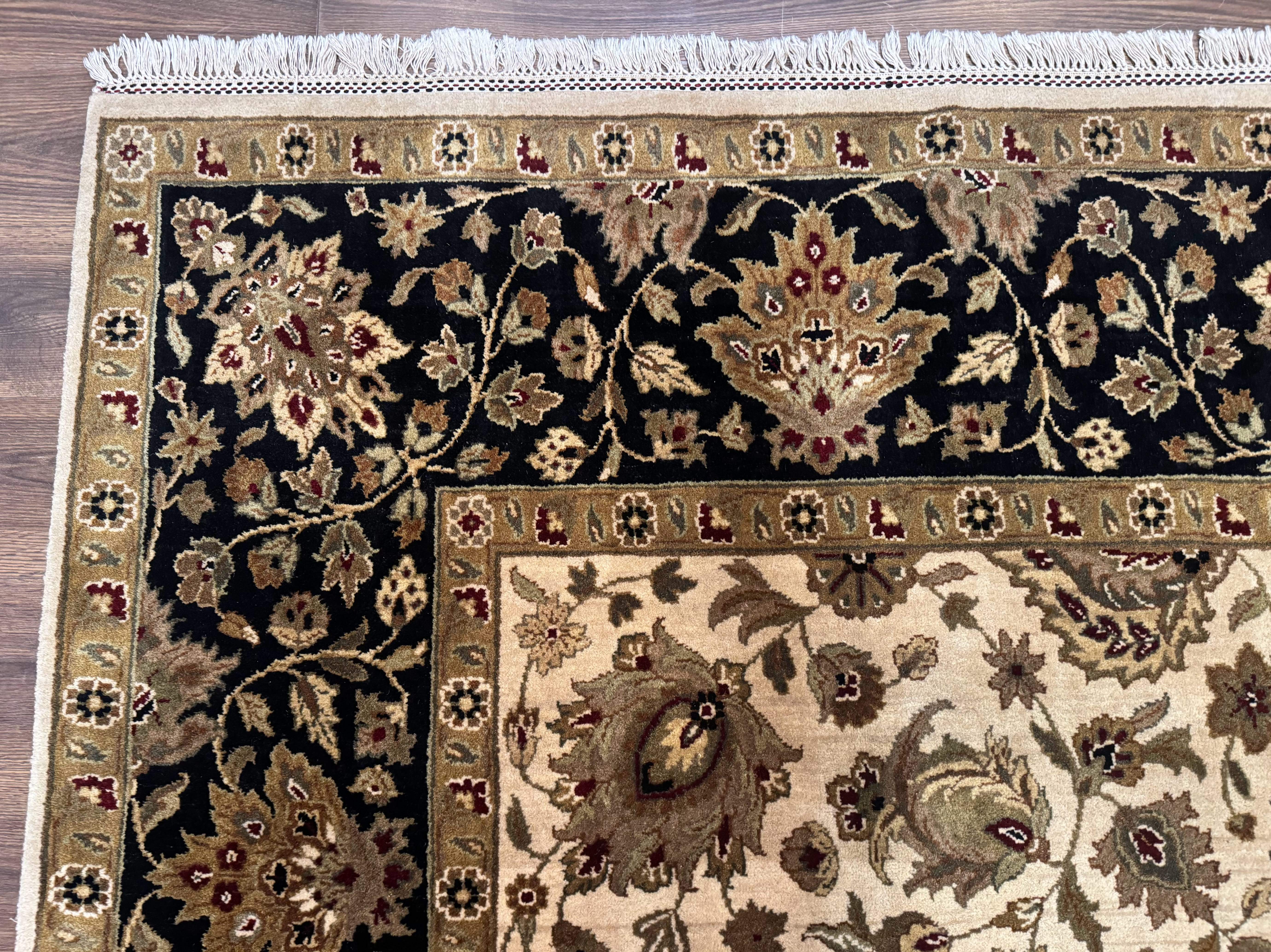 Indo Persian Mahal Rug 9x12, Cream and Black, Hand Knotted Wool Traditional Oriental Carpet - Jewel Rugs