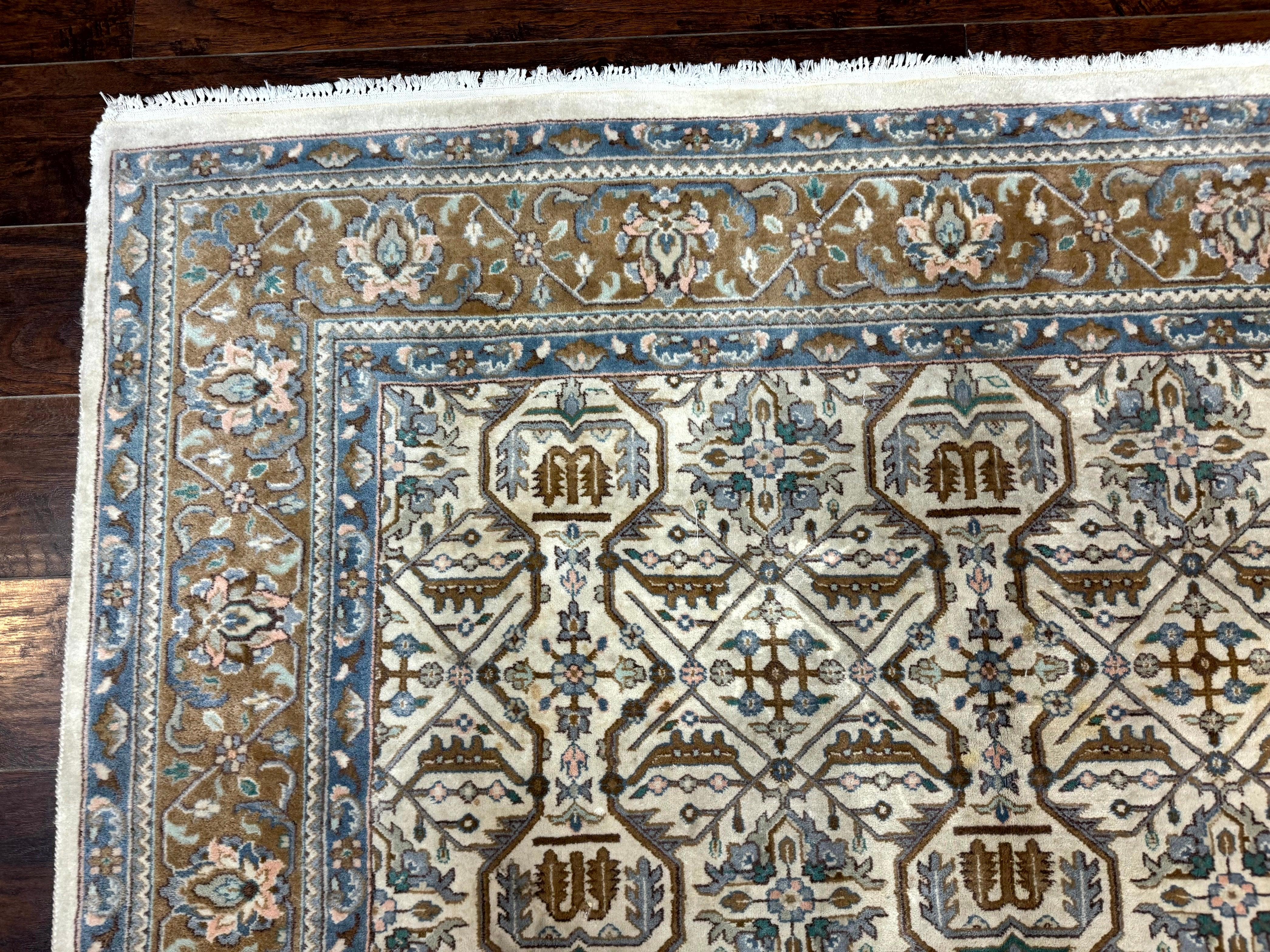 Indo Persian Rug 6x9, Beige, Allover Pattern, Vintage Wool Oriental Carpet - Jewel Rugs