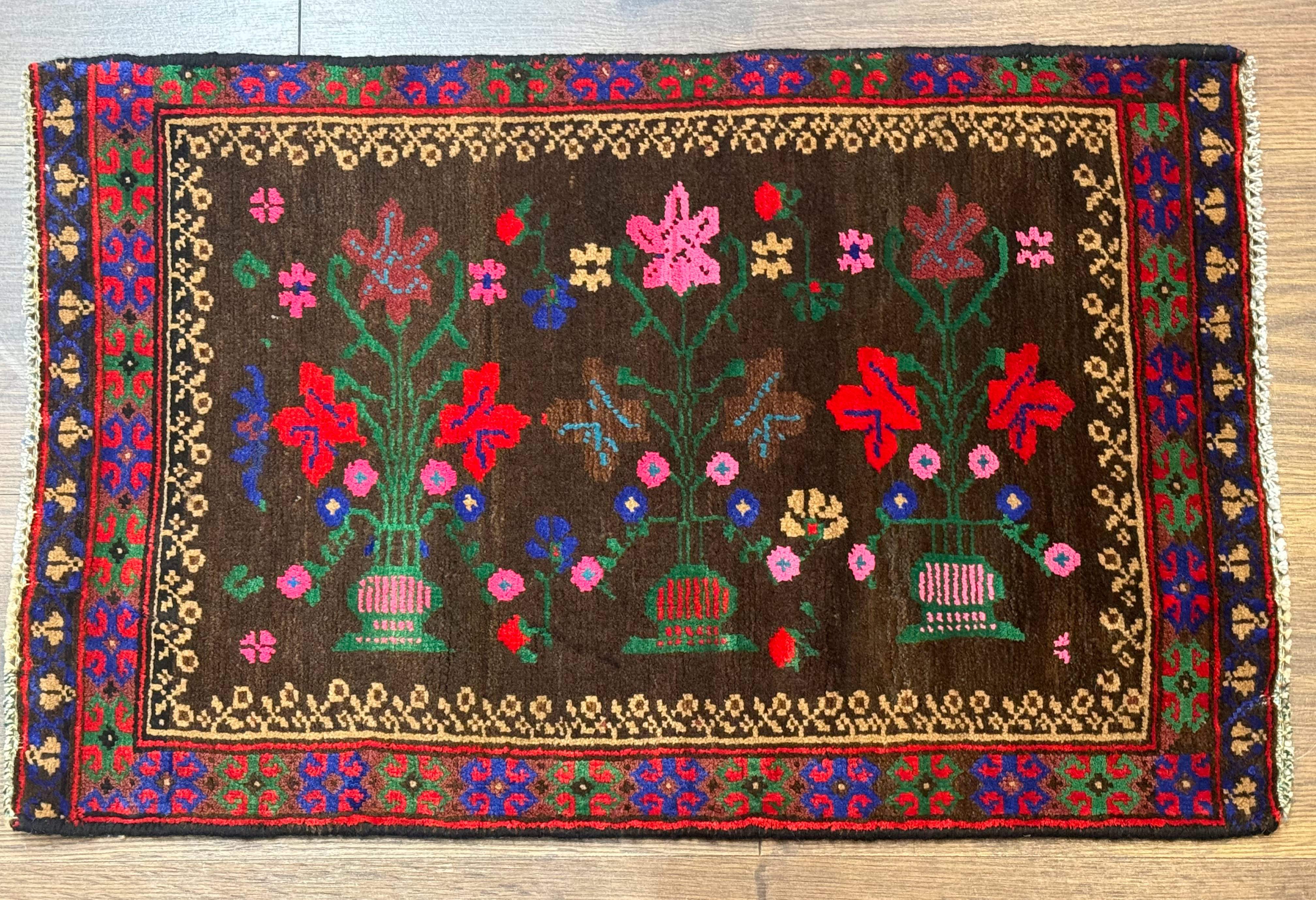 Small Persian Balouch Rug, Tribal Rug, Multicolor, Persian Vase Design - Jewel Rugs
