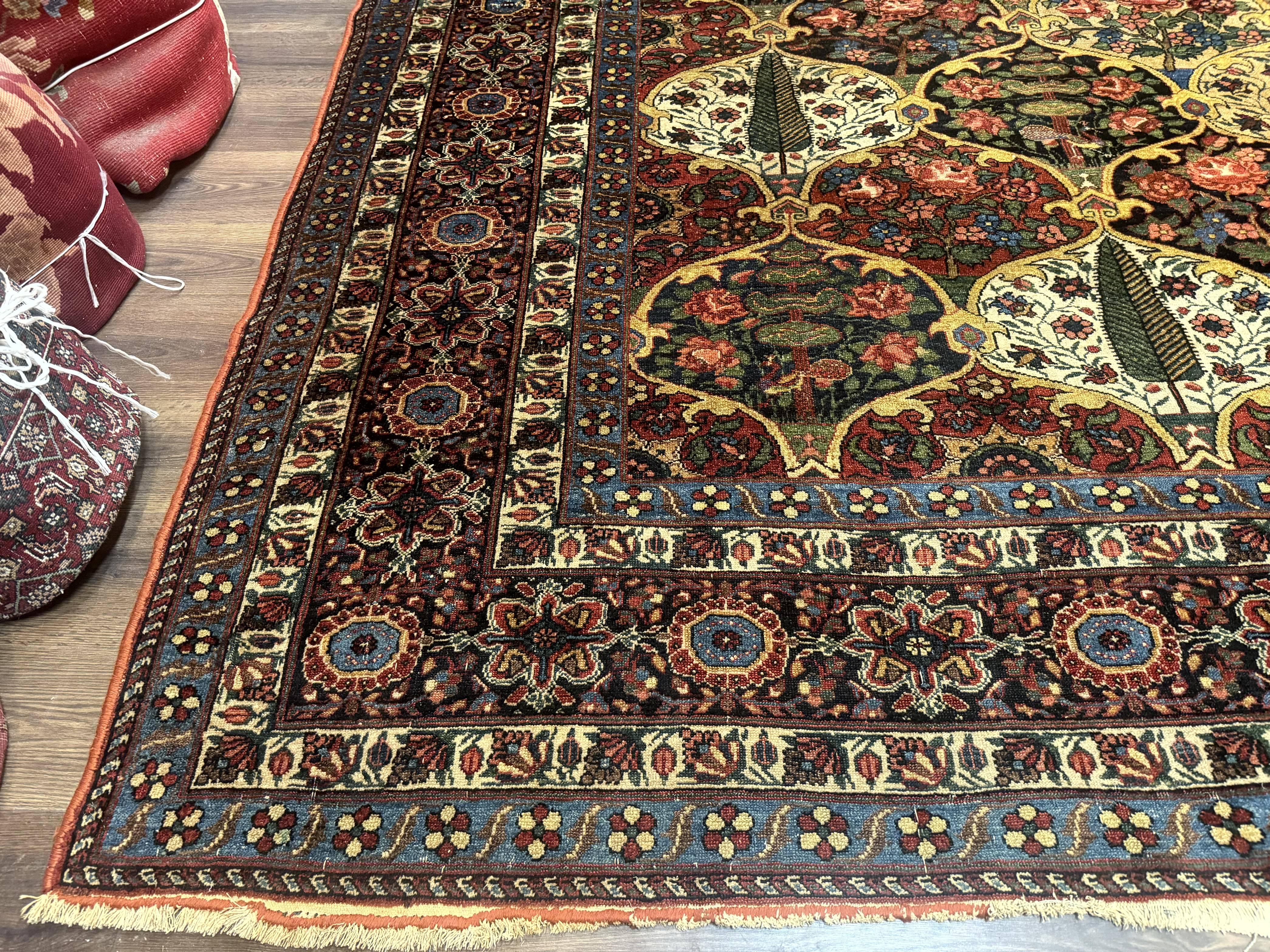 Antique Persian Bakhtiari Rug 12x19, Palace Size Wool Handmade Persian Carpet, Oversized Rug, Panel Design, Peacocks, Multicolor, Rare - Jewel Rugs