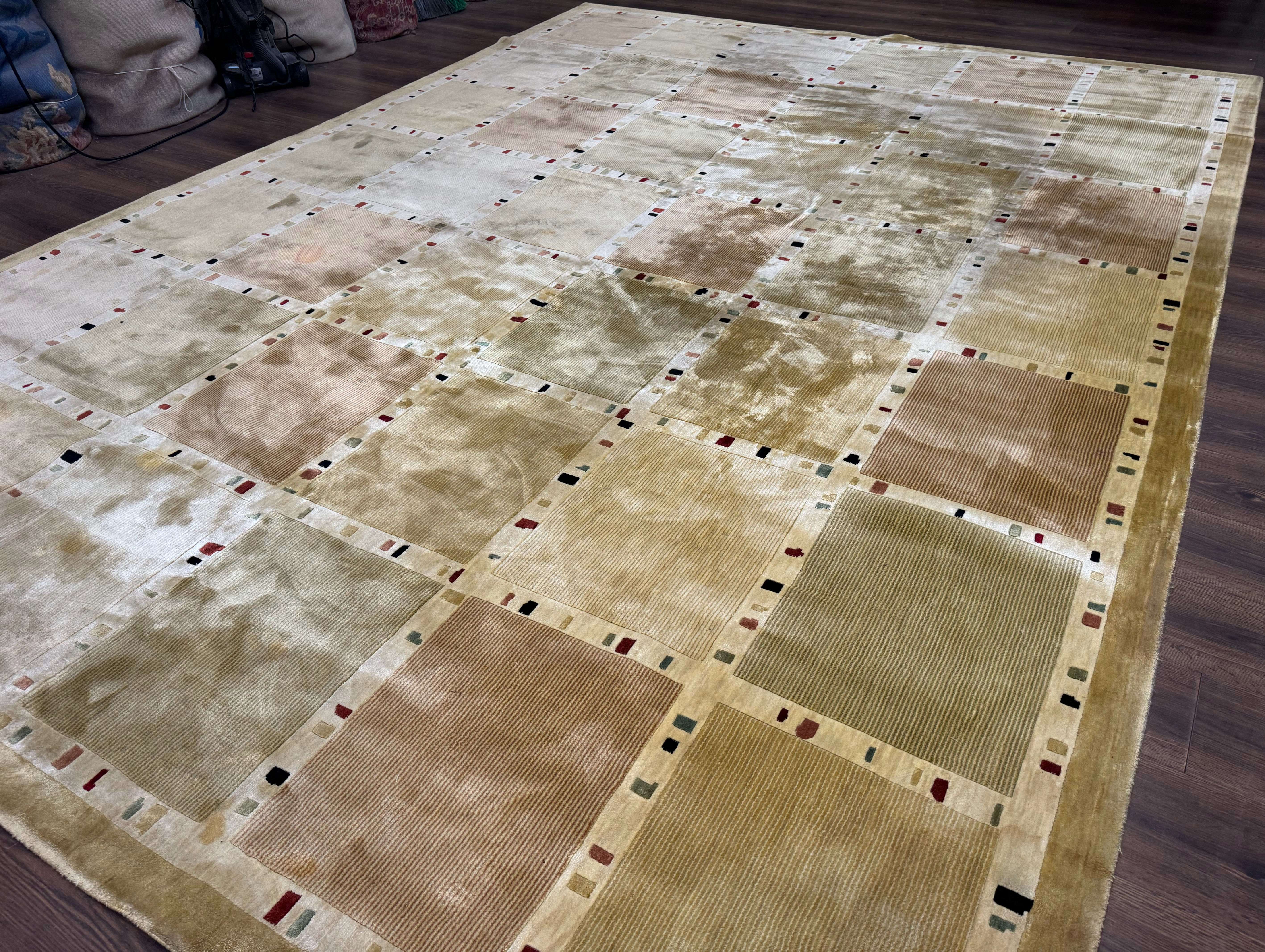 Large Wool Rug 10x13, Panel Design, Modern Contemporary Carpet - Jewel Rugs