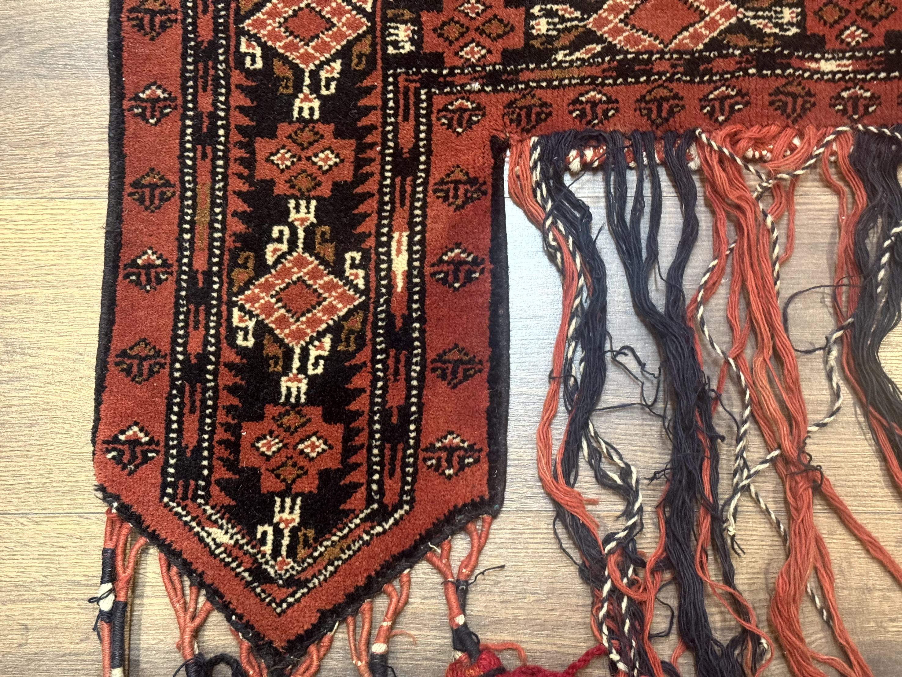 Persian Turkoman Tribal Door Hanging, Tent Header, Wool, Handmade, Red Black, Tribal Collectible - Jewel Rugs