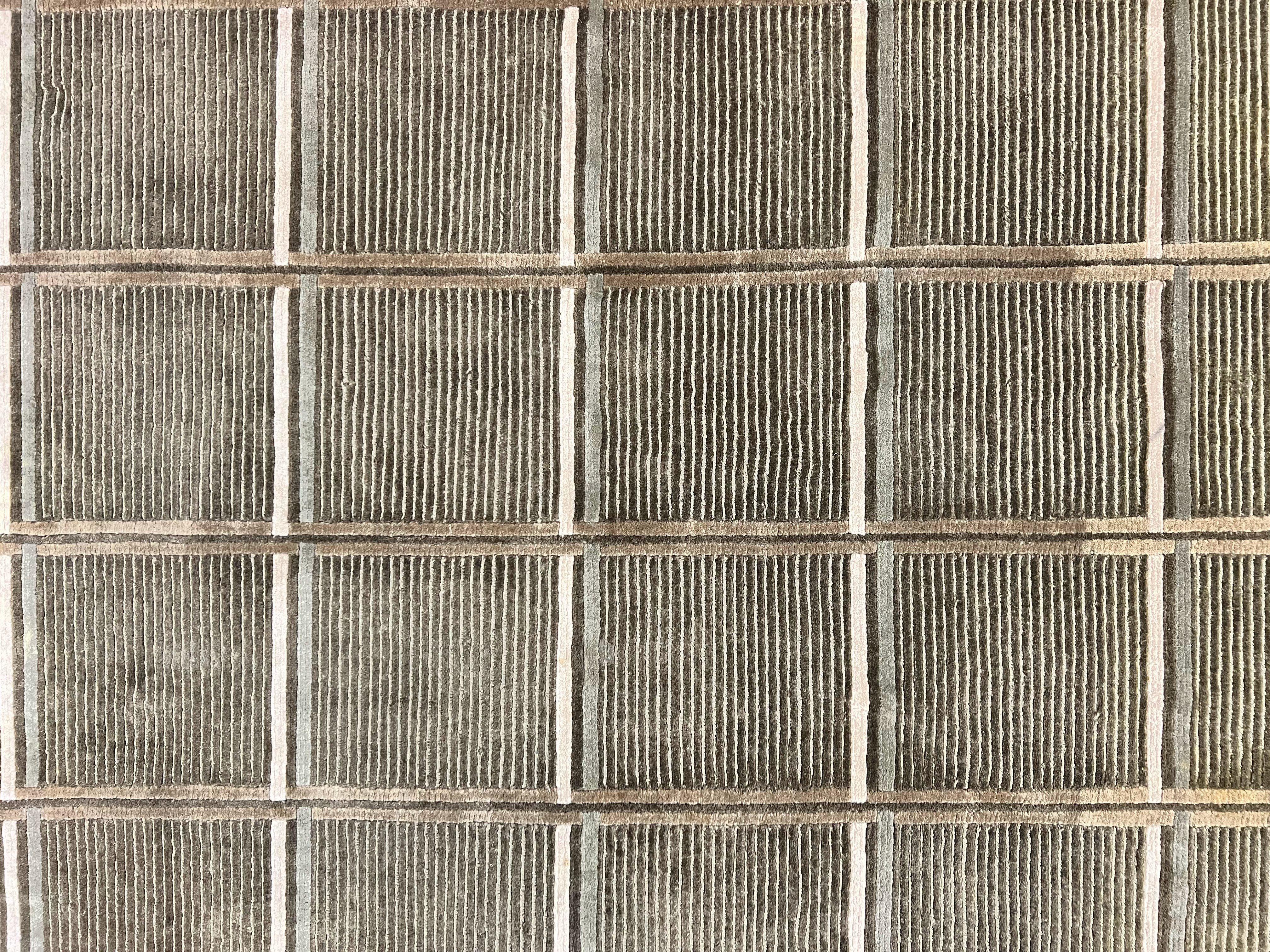 Tibetan Rug 4x6, Green Wool Handmade Area Rug 4 x 6, Panel Design, Modern Contemporary - Jewel Rugs