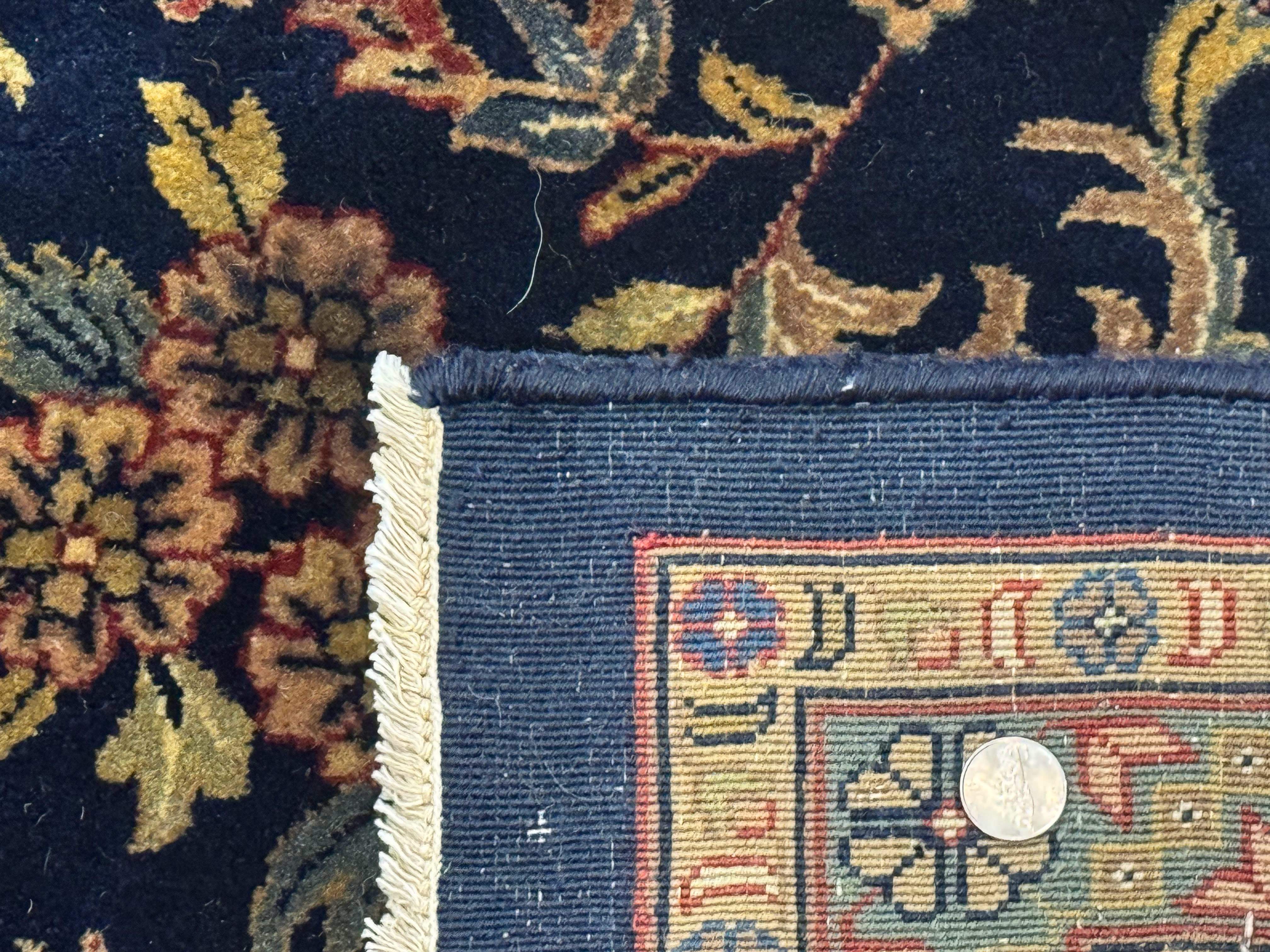 Large Indo Persian Rug 10x14, Navy Blue and Terracotta, Allover Floral Pattern - Jewel Rugs