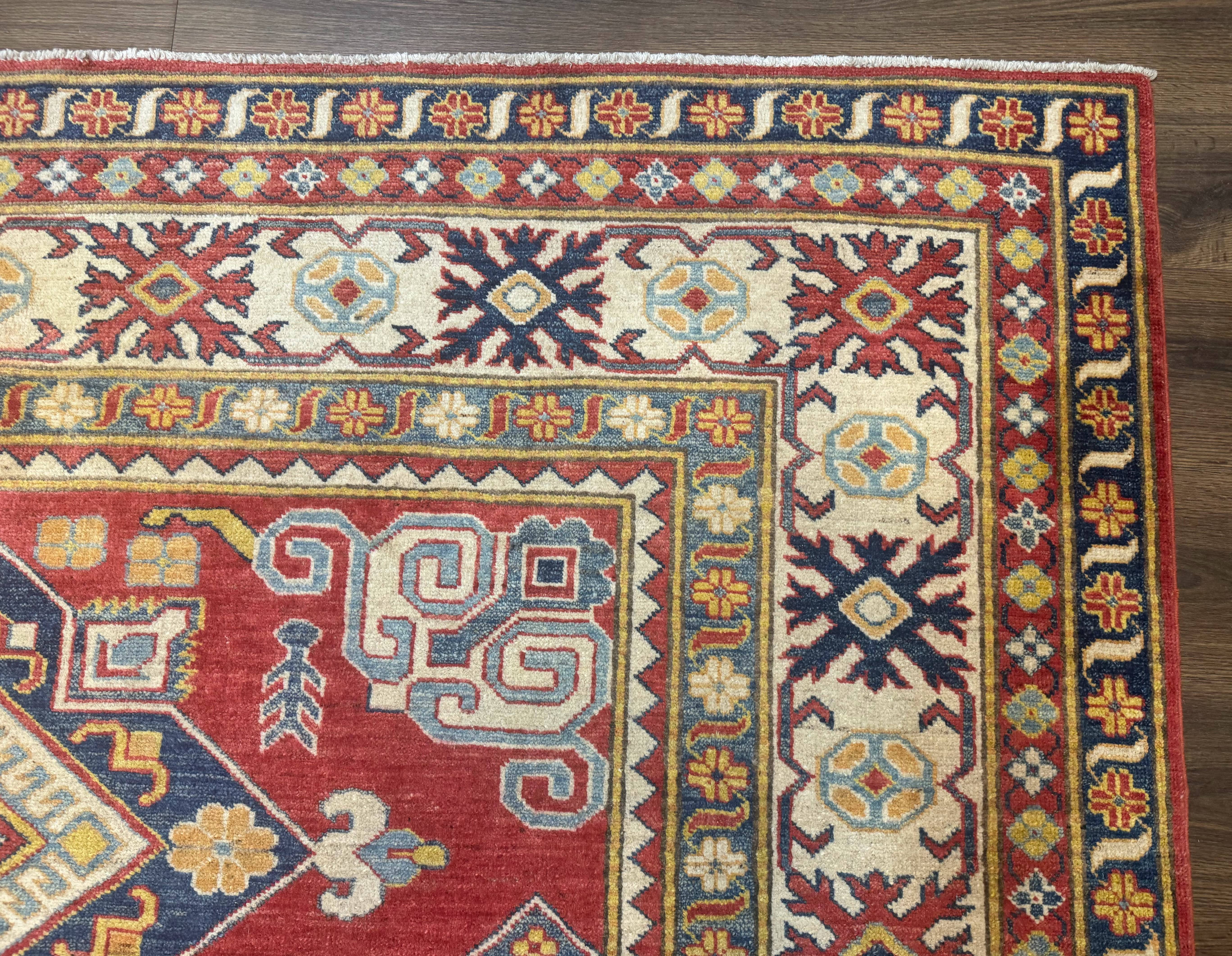 Turkish Kazak Rug 7.6 x 9.5, Geometric Medallions, Caucasian Pattern - Jewel Rugs