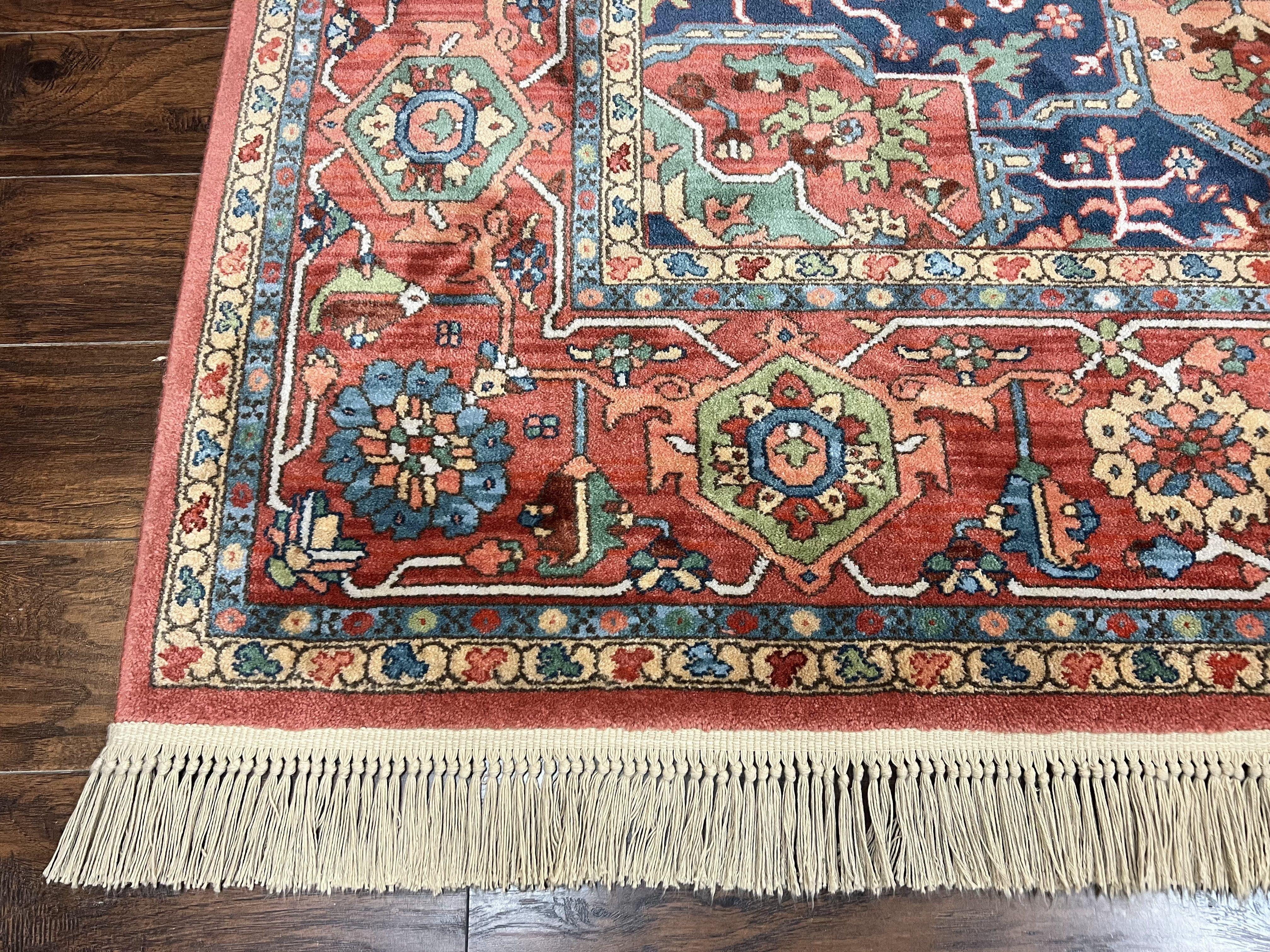 Karastan Medallion Serapi Rug #736, Vintage Wool Karastan Carpet 8.8 x 12, Discontinued Original 700 Series Karastan Area Rug, Red Blue - Jewel Rugs