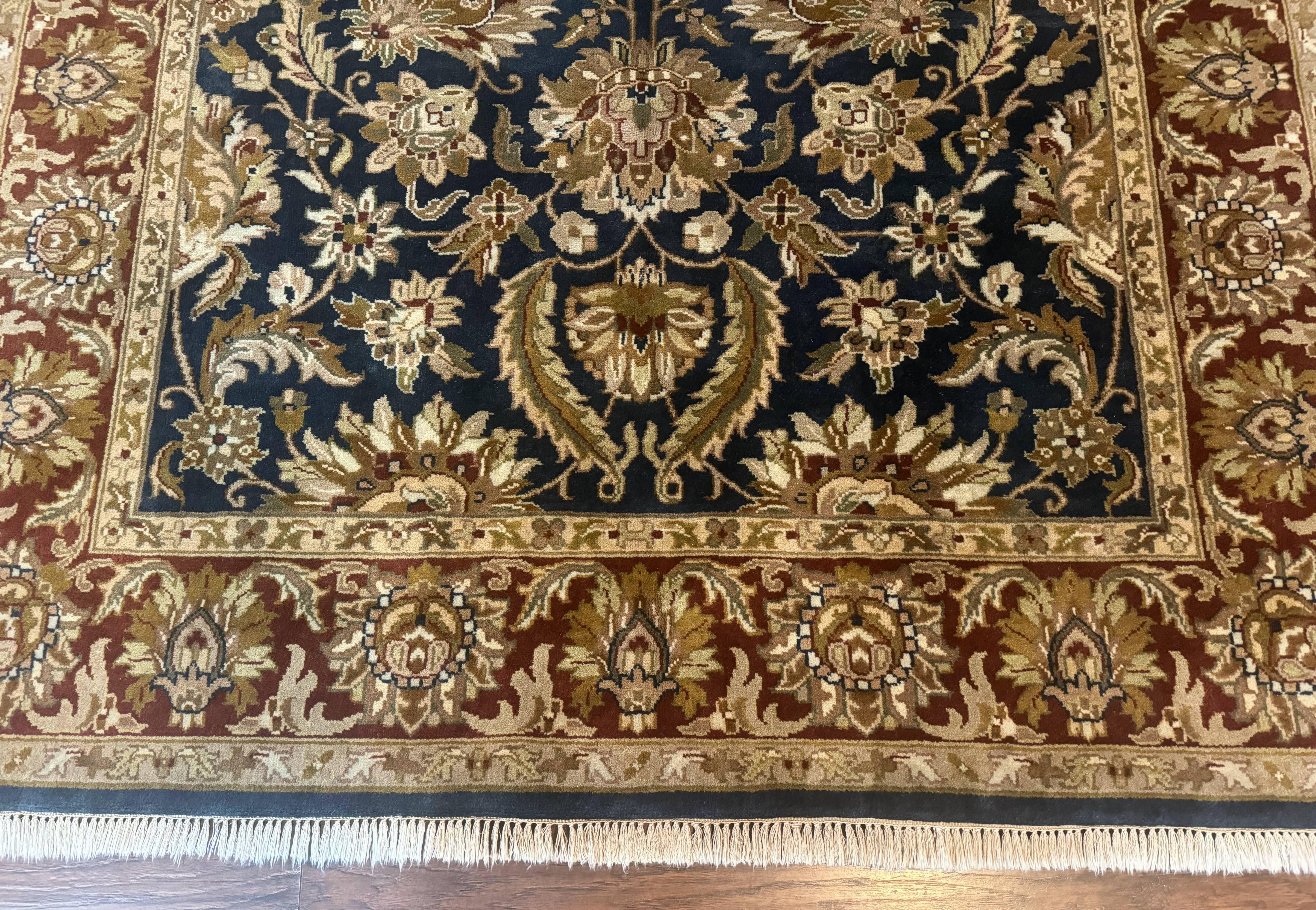 Indian Agra Rug 6x9, Floral, Traditional Rug, Dark Green Maroon Tan - Jewel Rugs