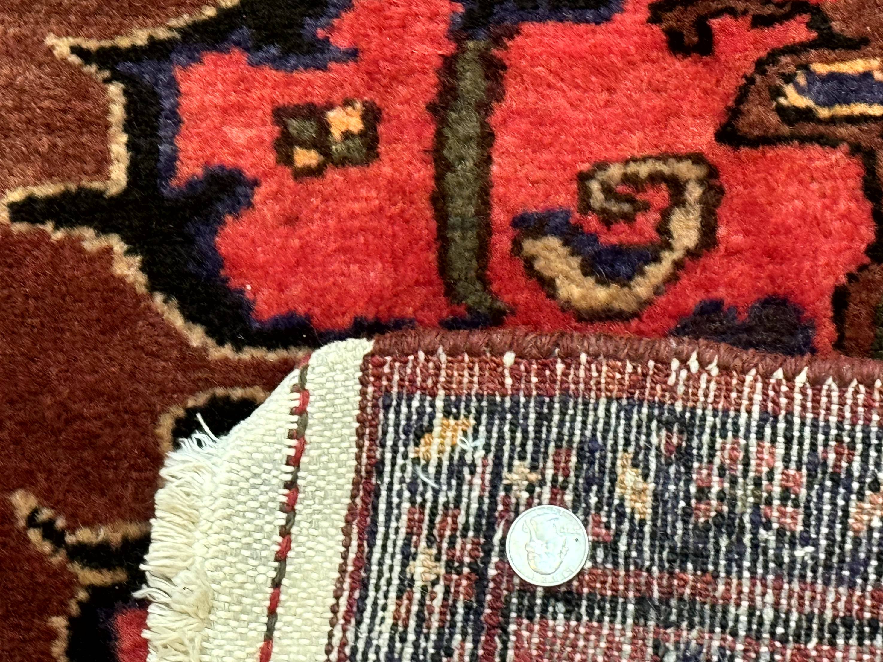 Persian Hamadan Rug 4x7, Red Pink Navy Blue, Vintage, Large Medallion, Village Tribal Carpet - Jewel Rugs