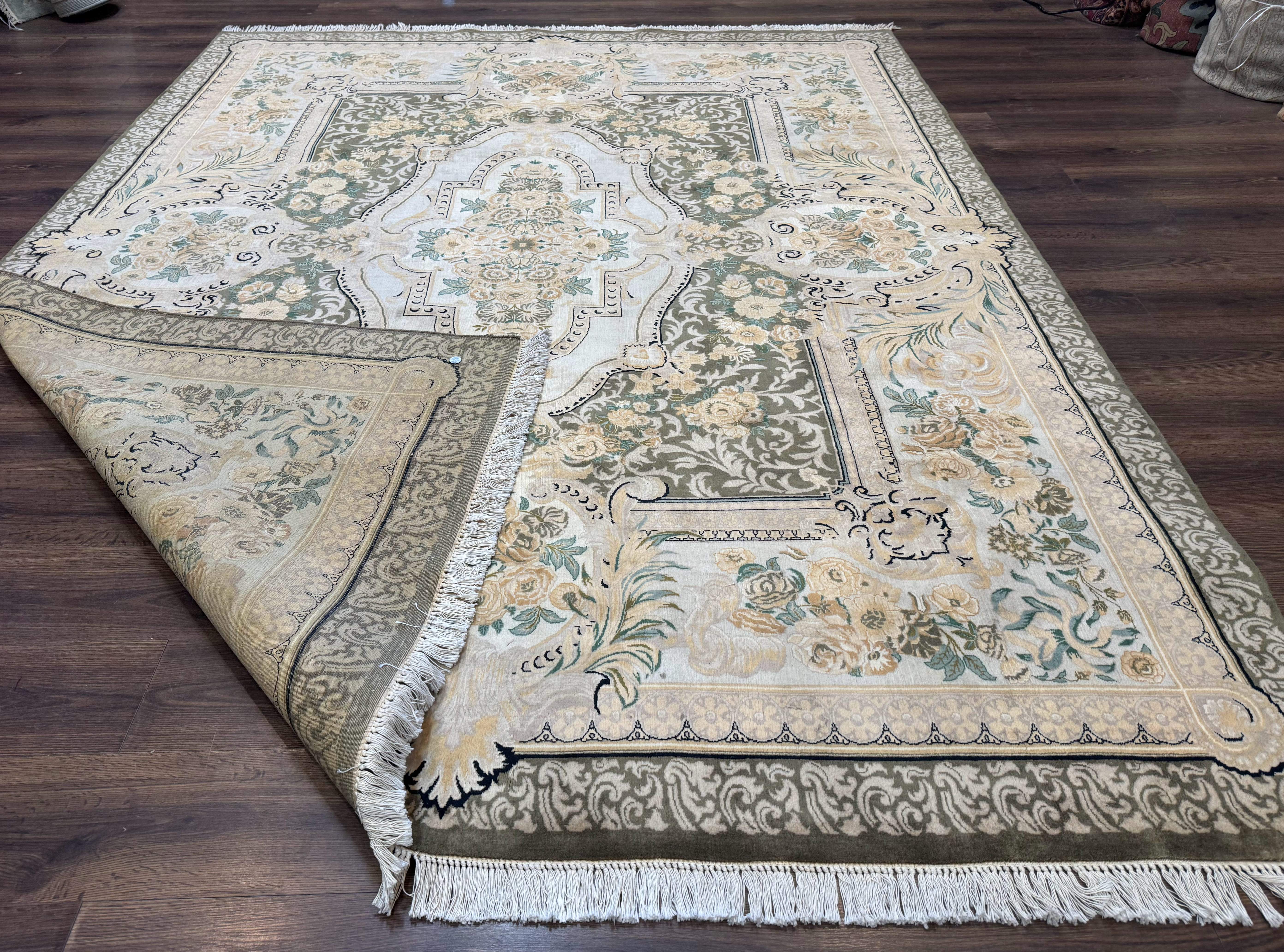 Aubusson Rug 8x10, Very Fine 225 KPSI, Floral, French European Design, Pakistani Carpet - Jewel Rugs