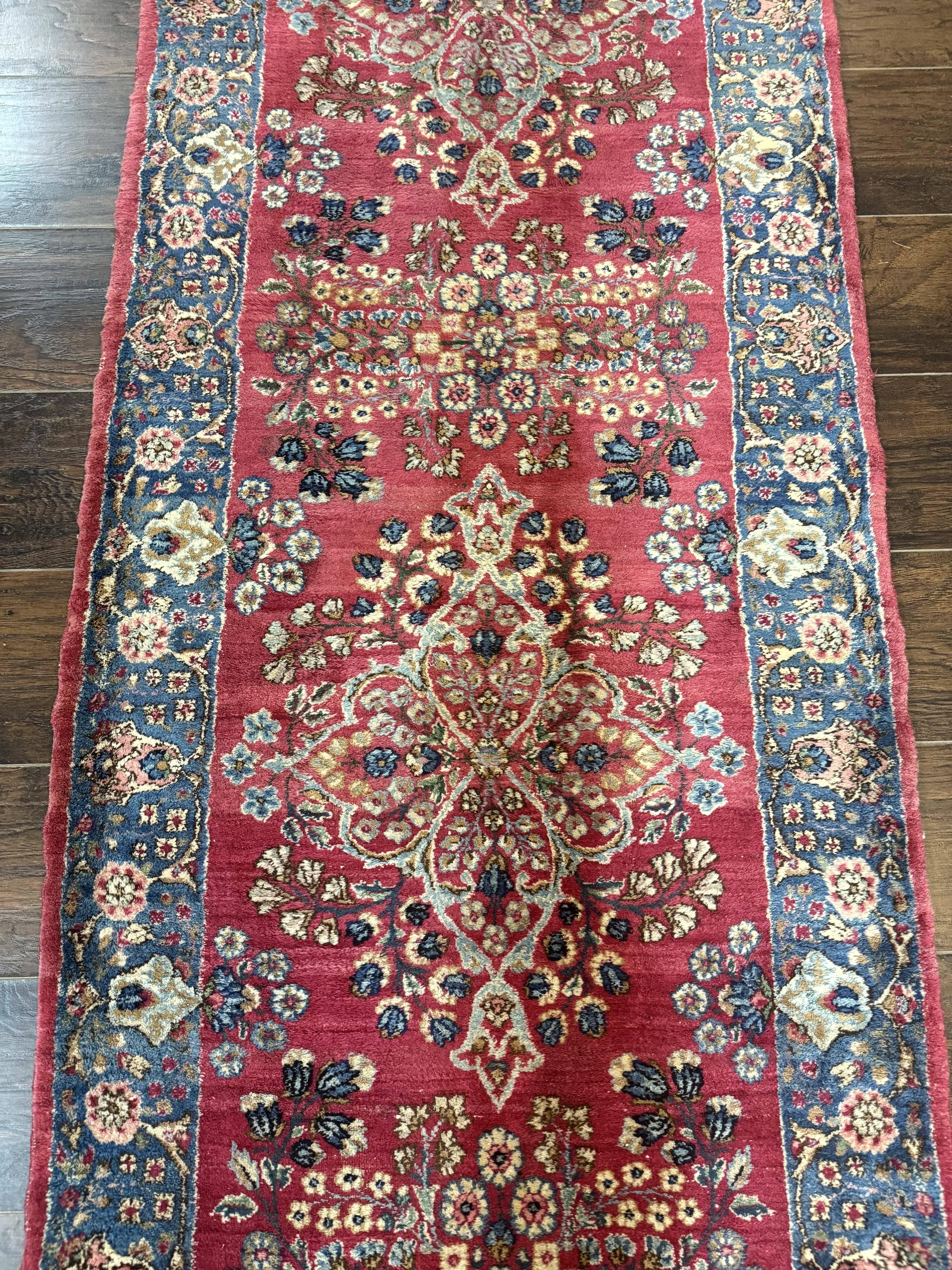 Persian Kerman Runner Rug 2.8 x 14, Red Handmade Wool Oriental Runner Carpet, Floral, 250 KPSI - Jewel Rugs