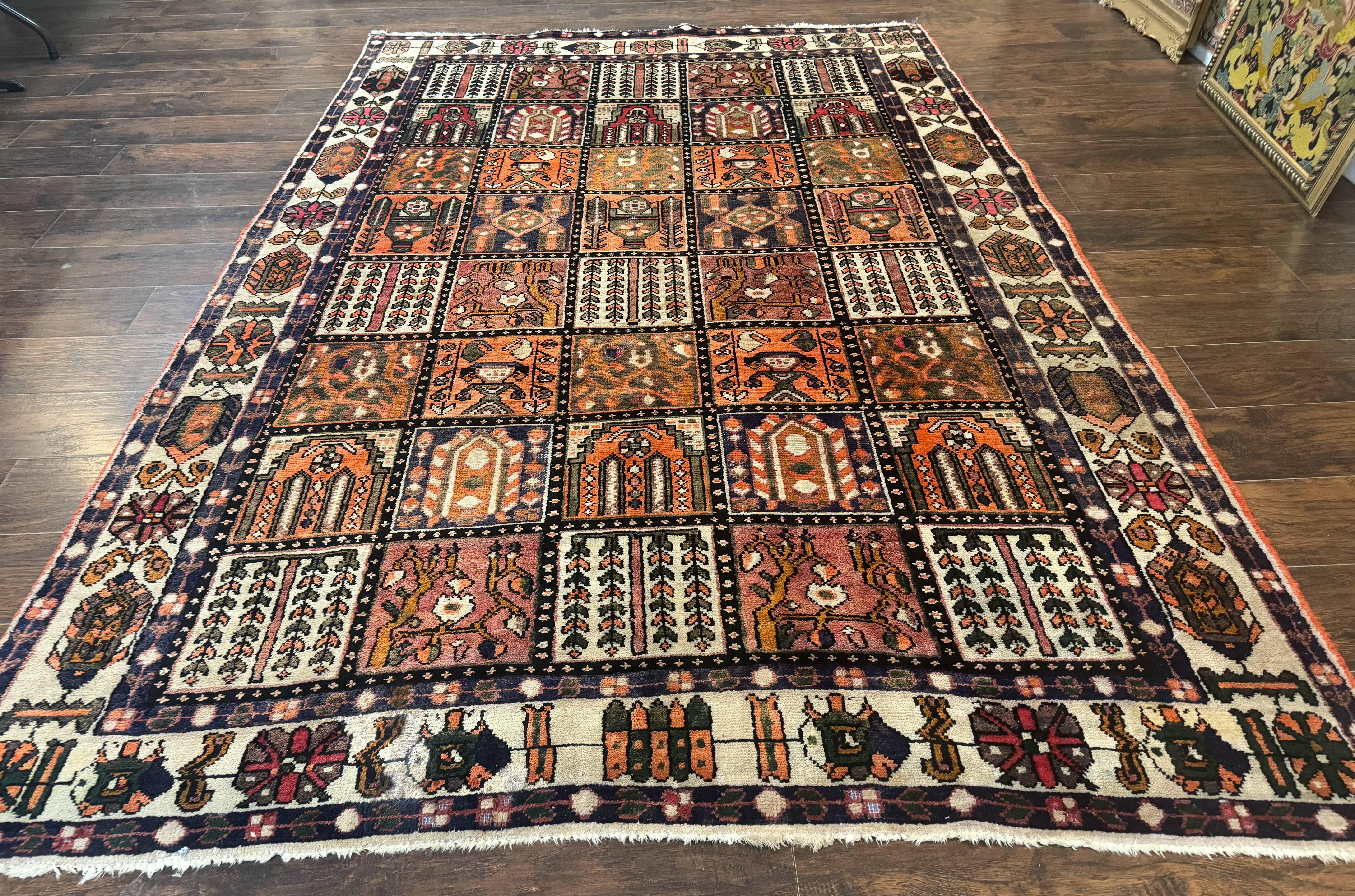 Persian Bakhtiari Tribal Rug 7x10, Panel Design, Semi Antique - Jewel Rugs