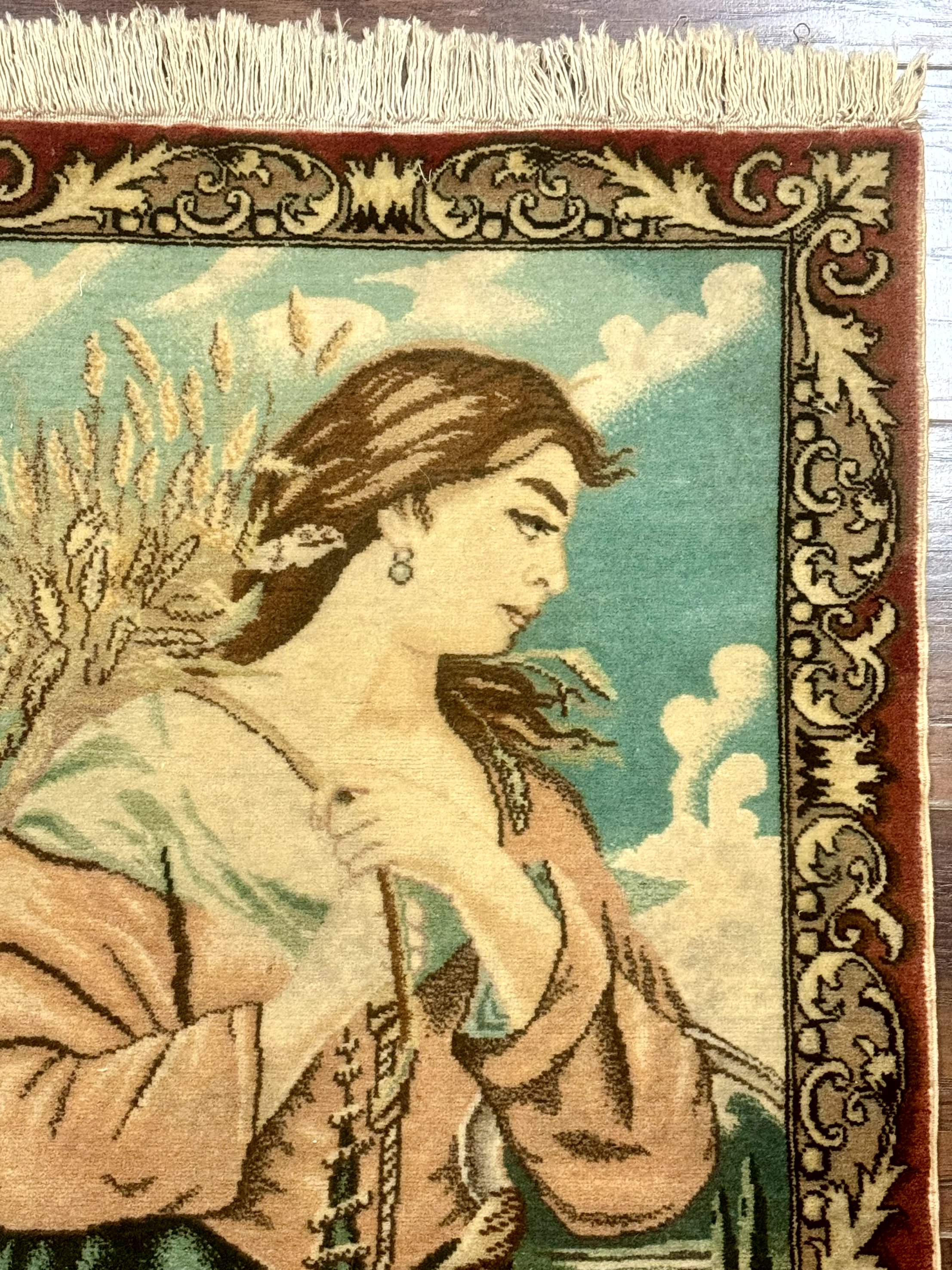 Persian Tabriz Pictorial Rug, Young Lady with Wheat, Very Fine, Wool, Wall Hanging Rug - Jewel Rugs