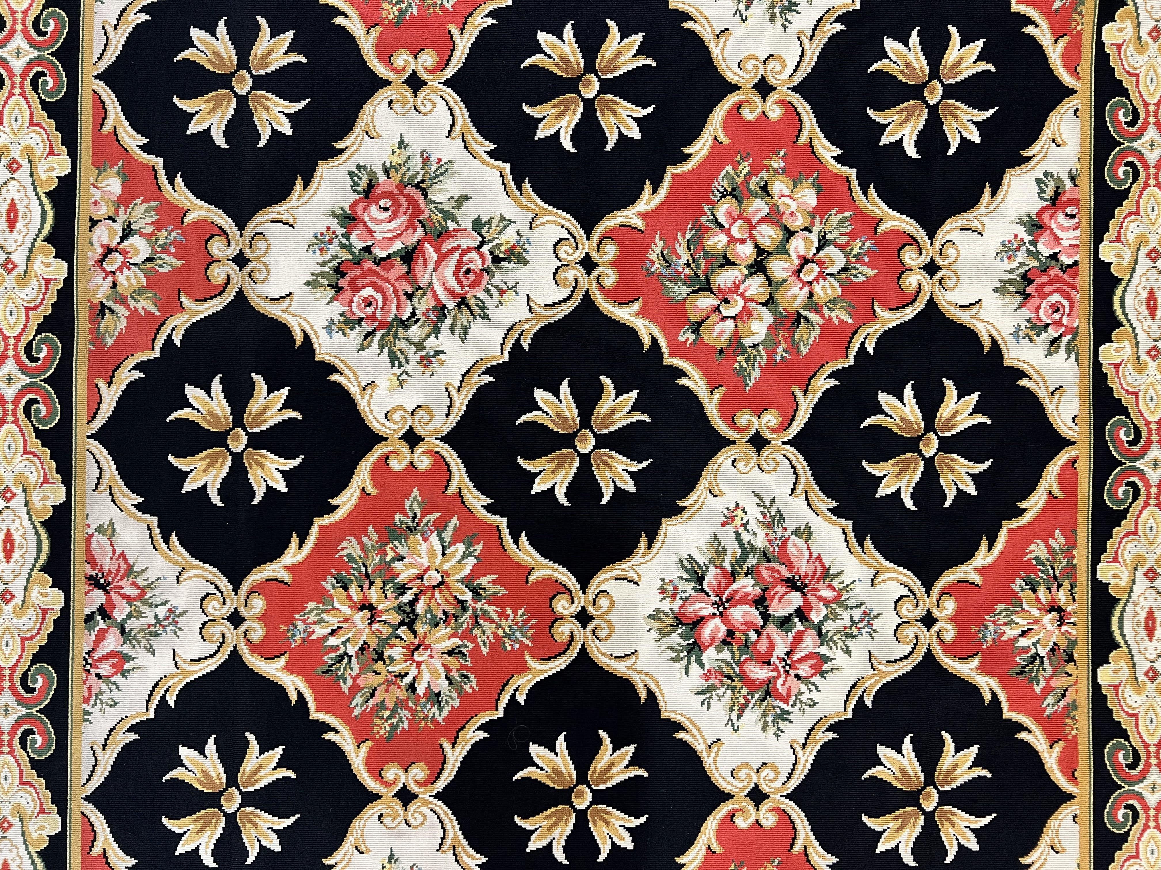 Wide Runner Rug 6x17 ft, Custom Made Vintage Stark Carpet 6 x 17 ft, Red Black Ivory, Corridor Hallway Rug, European Panel Design, Floral - Jewel Rugs