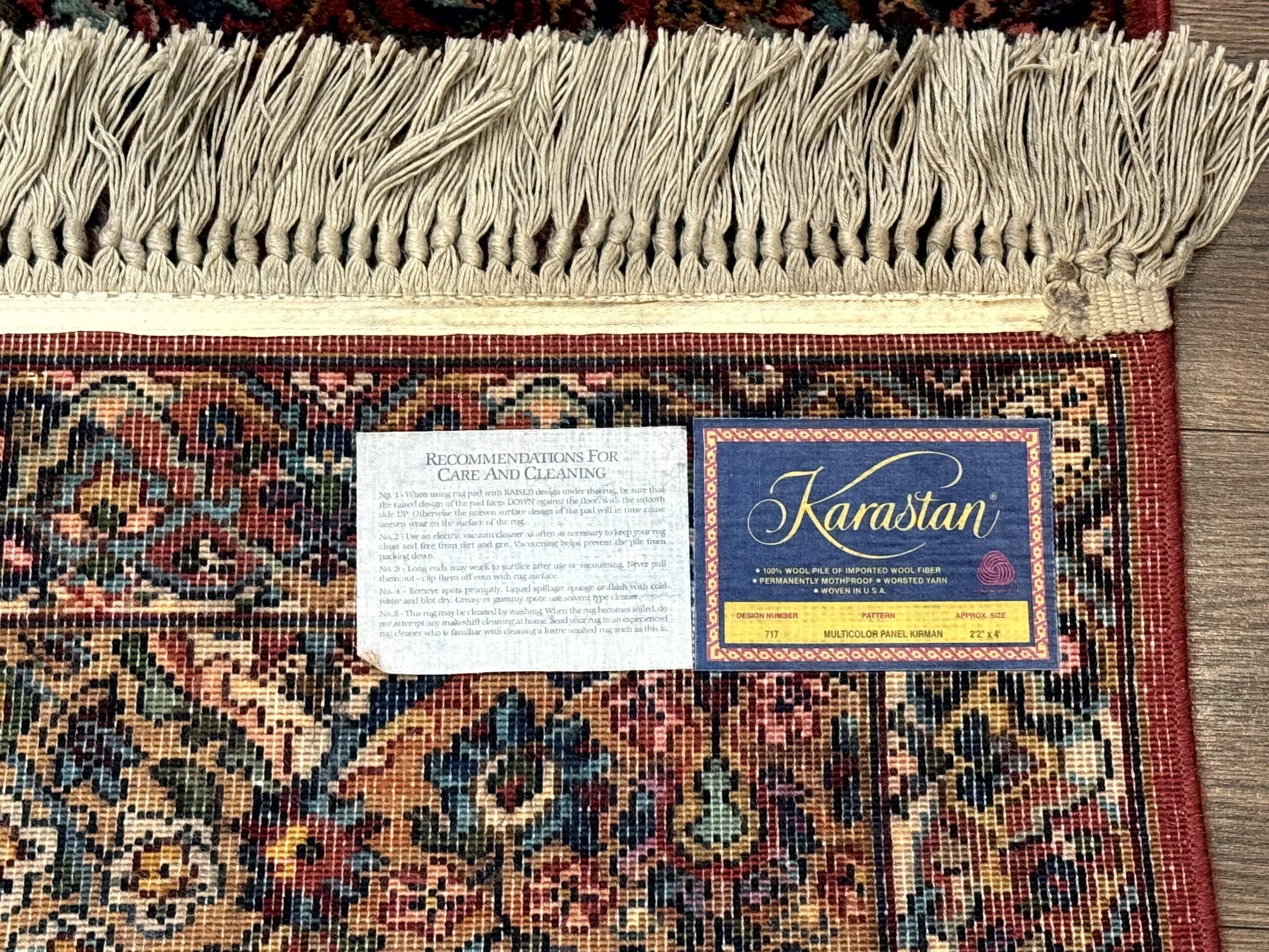 Karastan Rug 2x4 Multicolor Panel Kirman #717, Original 700 Series, Wool Pile Vintage Discontinued - Jewel Rugs