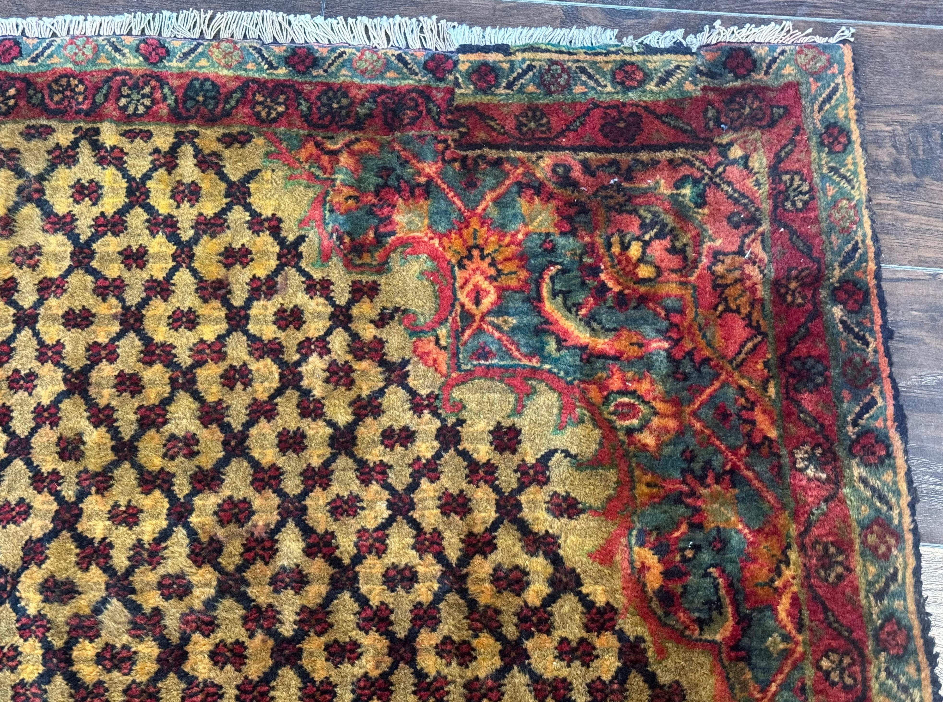 Persian Kurdish Koliai Runner Rug 4x9 – Camel Hair and Red, Wool Antique Tribal Carpet - Jewel Rugs