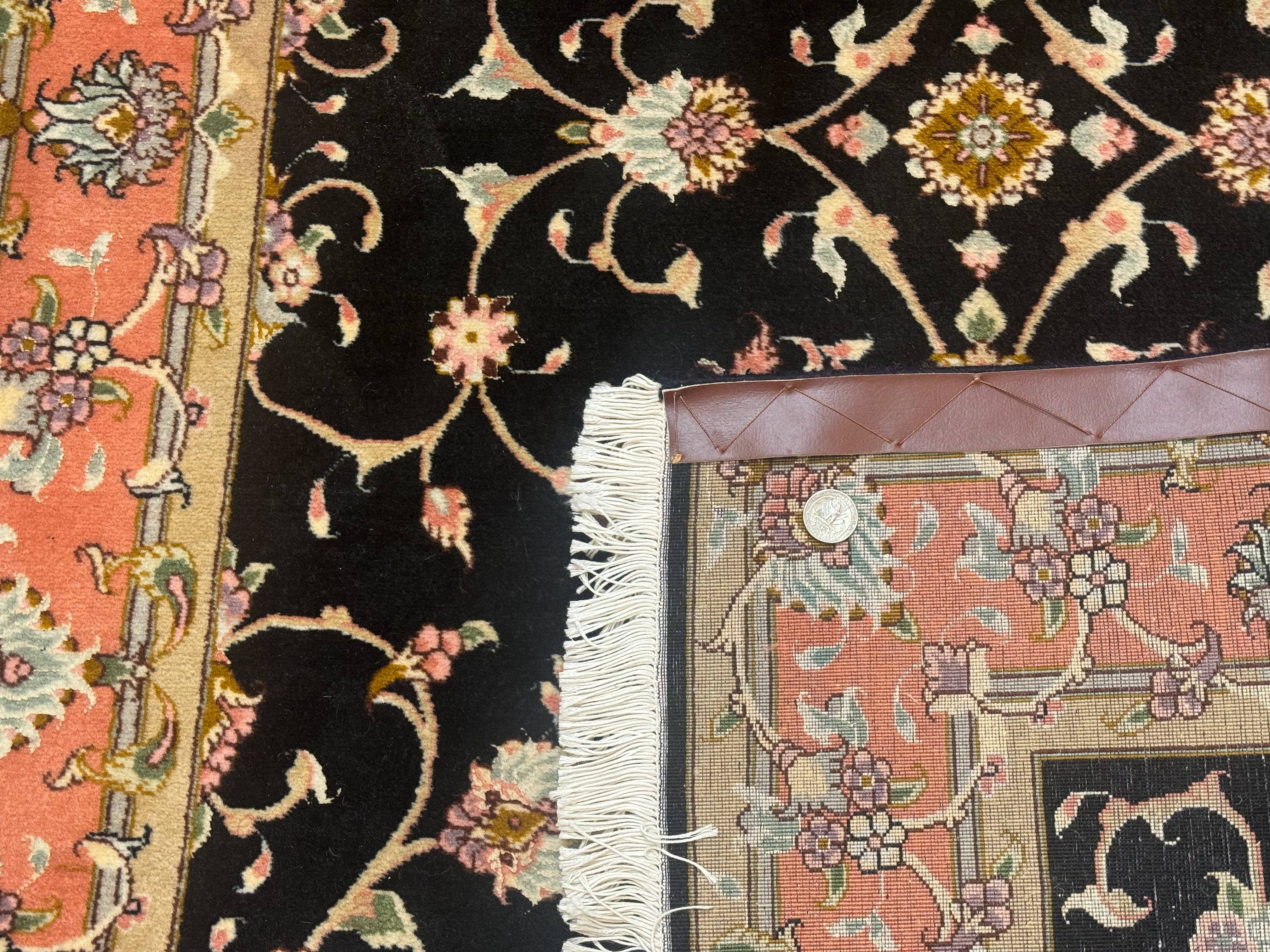 Persian Tabriz Rug 3x5 Black and Salmon Floral Fine Handmade 360 KPSI - Jewel Rugs