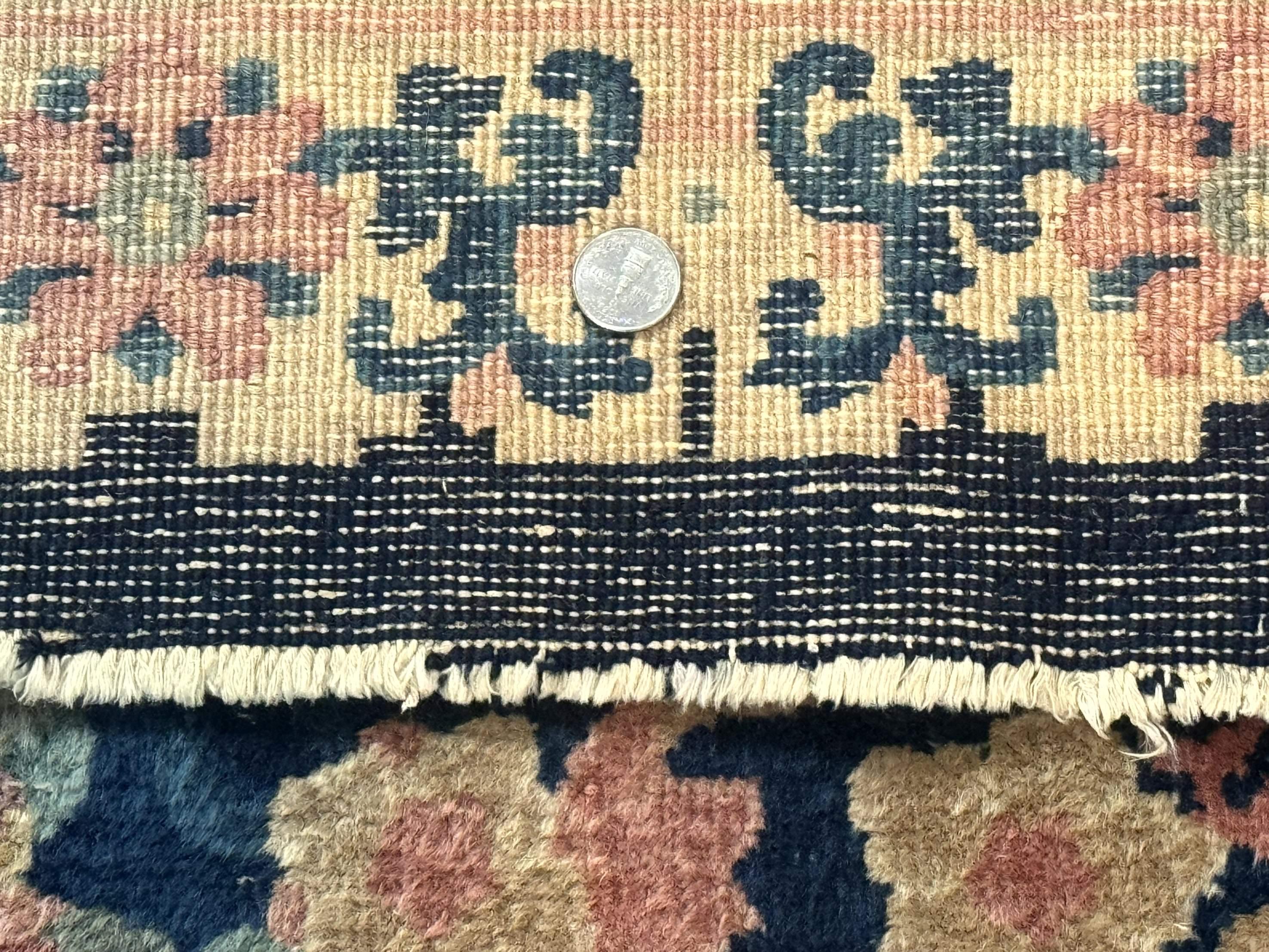 Blue and Beige Chinese Wool Rug 3x6, Chinese Fete Rug, Peking Rug, Antique Chinese Carpet - Jewel Rugs