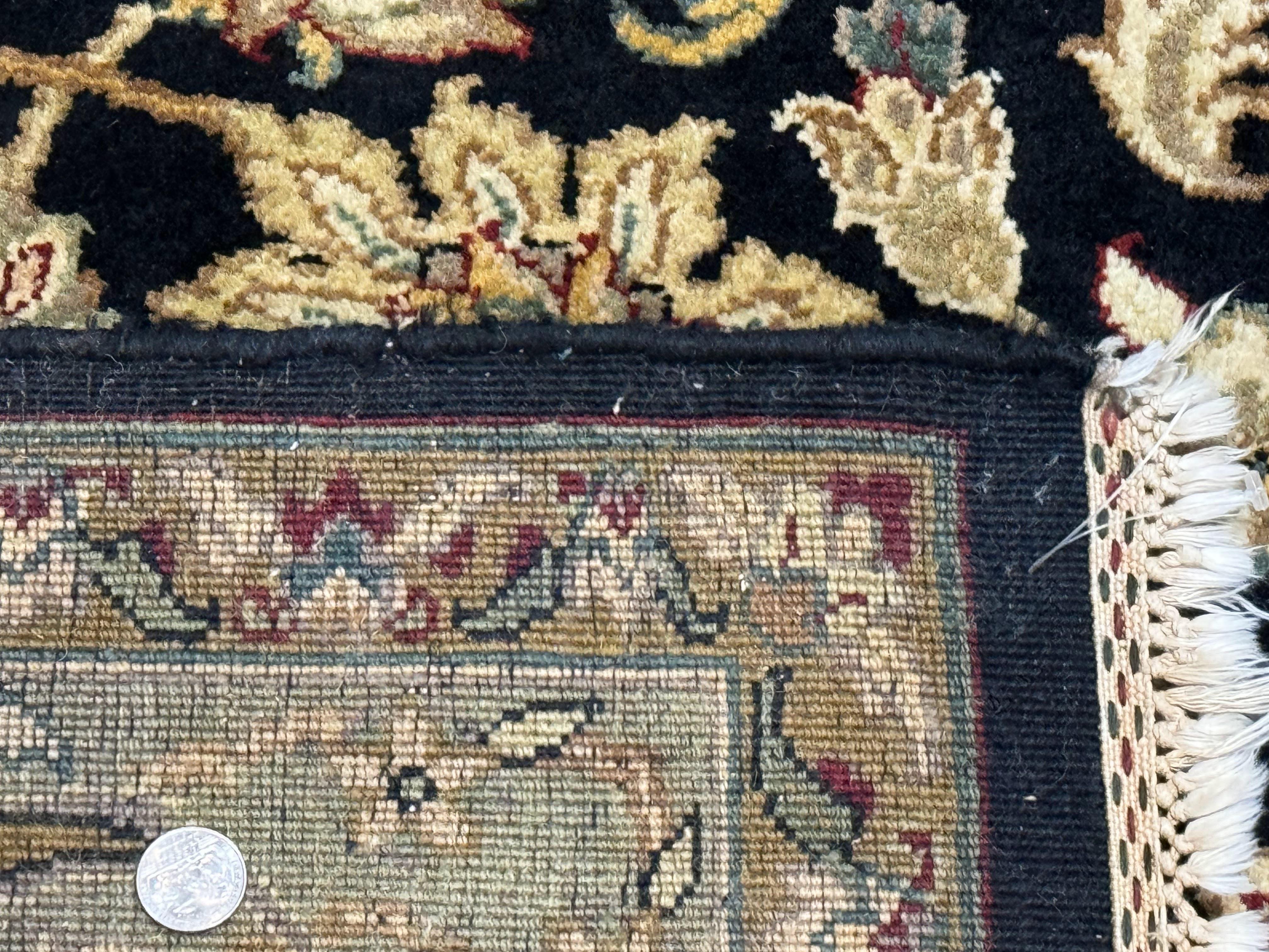 Indo Persian Rug 8x10, Black and Green, Wool, Handmade, Traditional, Floral Allover, Vintage - Jewel Rugs