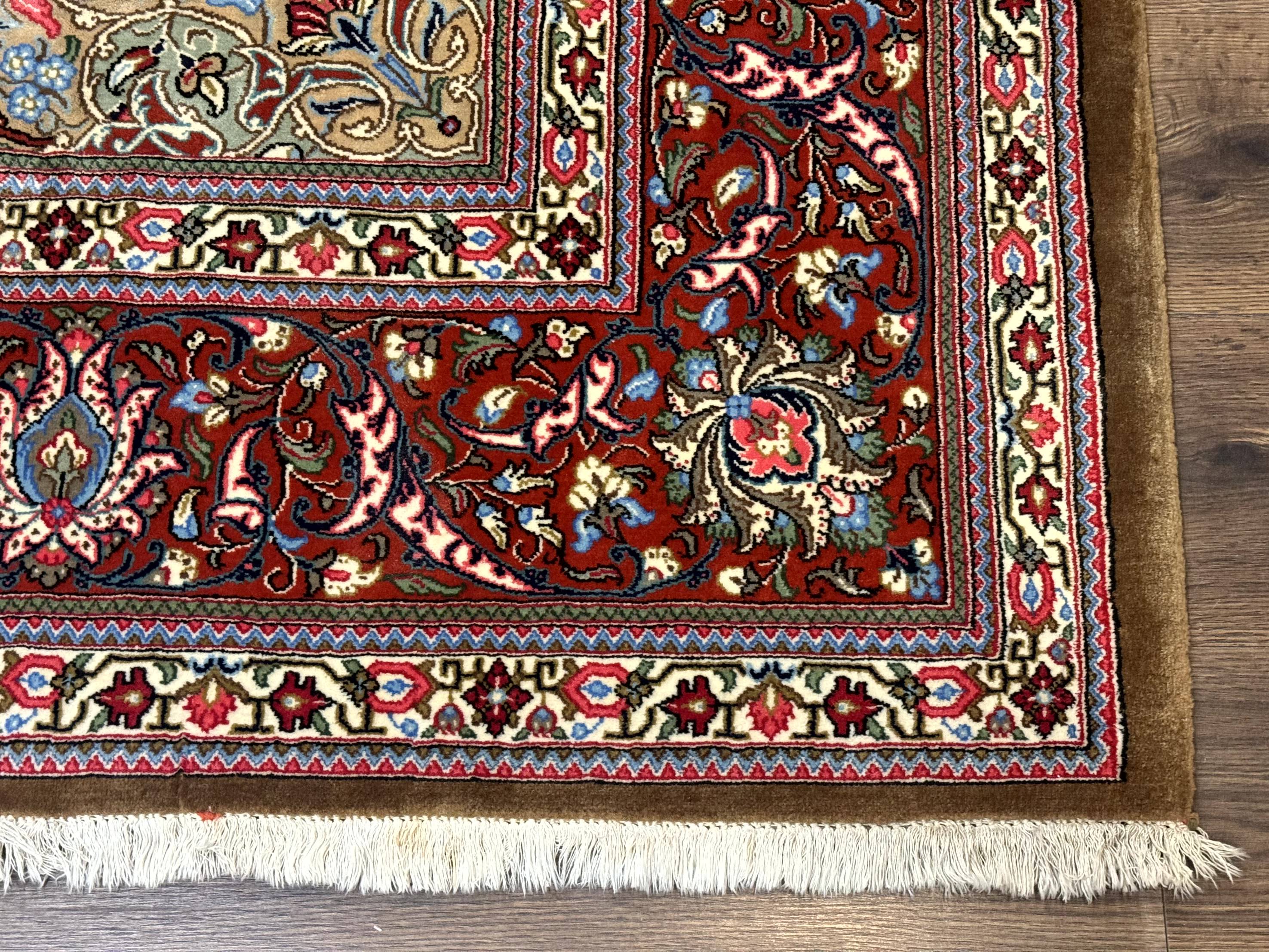 Persian Qum Rug 7x11, Beige and Red, Highly Detailed Floral Pattern, Fine 260 KPSI - Jewel Rugs