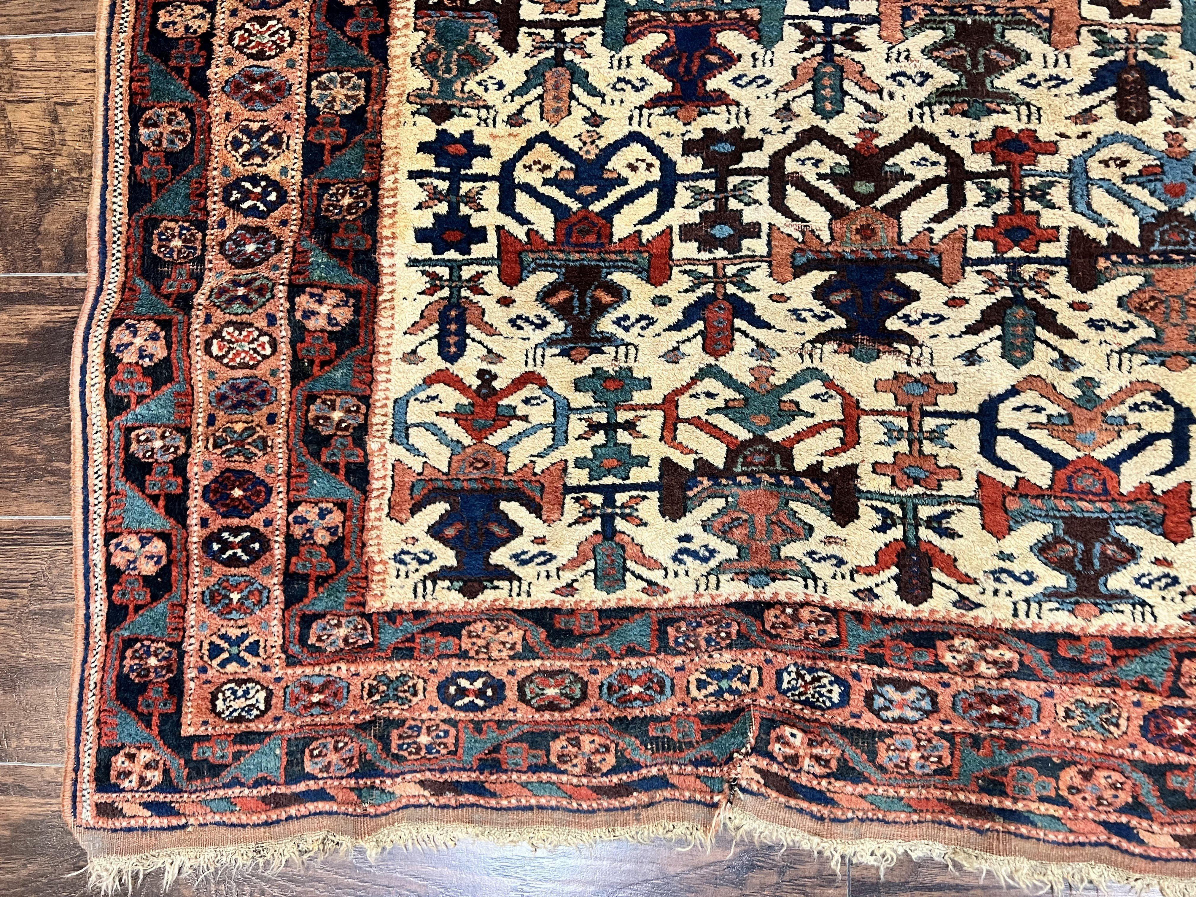 Persian Afshar Rug 5x6, Allover Repeated Motif, Wool Tribal Carpet, Handmade Semi Antique Rug - Jewel Rugs