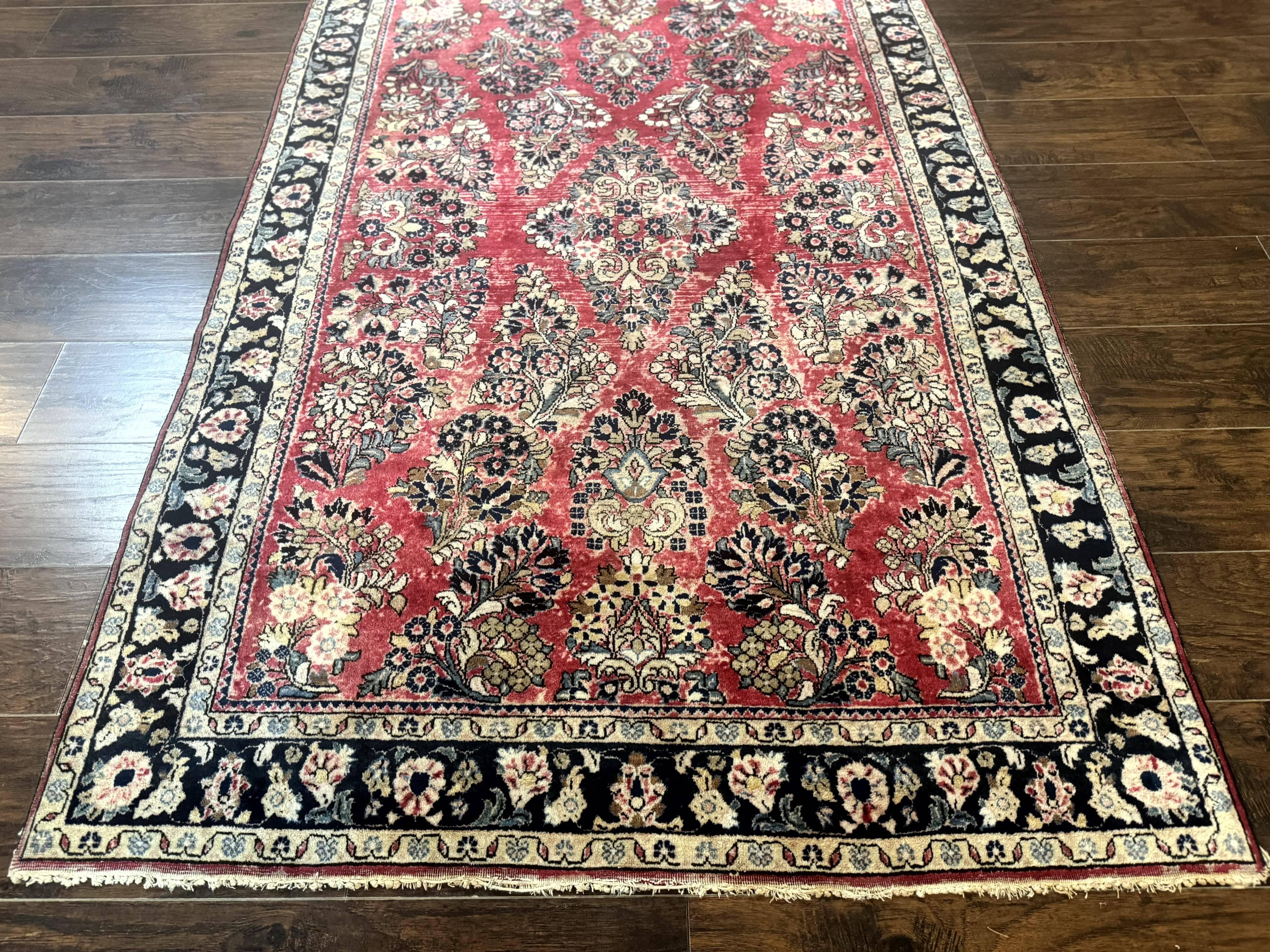 Antique Persian Sarouk Rug 4x7, Floral, Red 1920s Persian Wool Carpet - Jewel Rugs